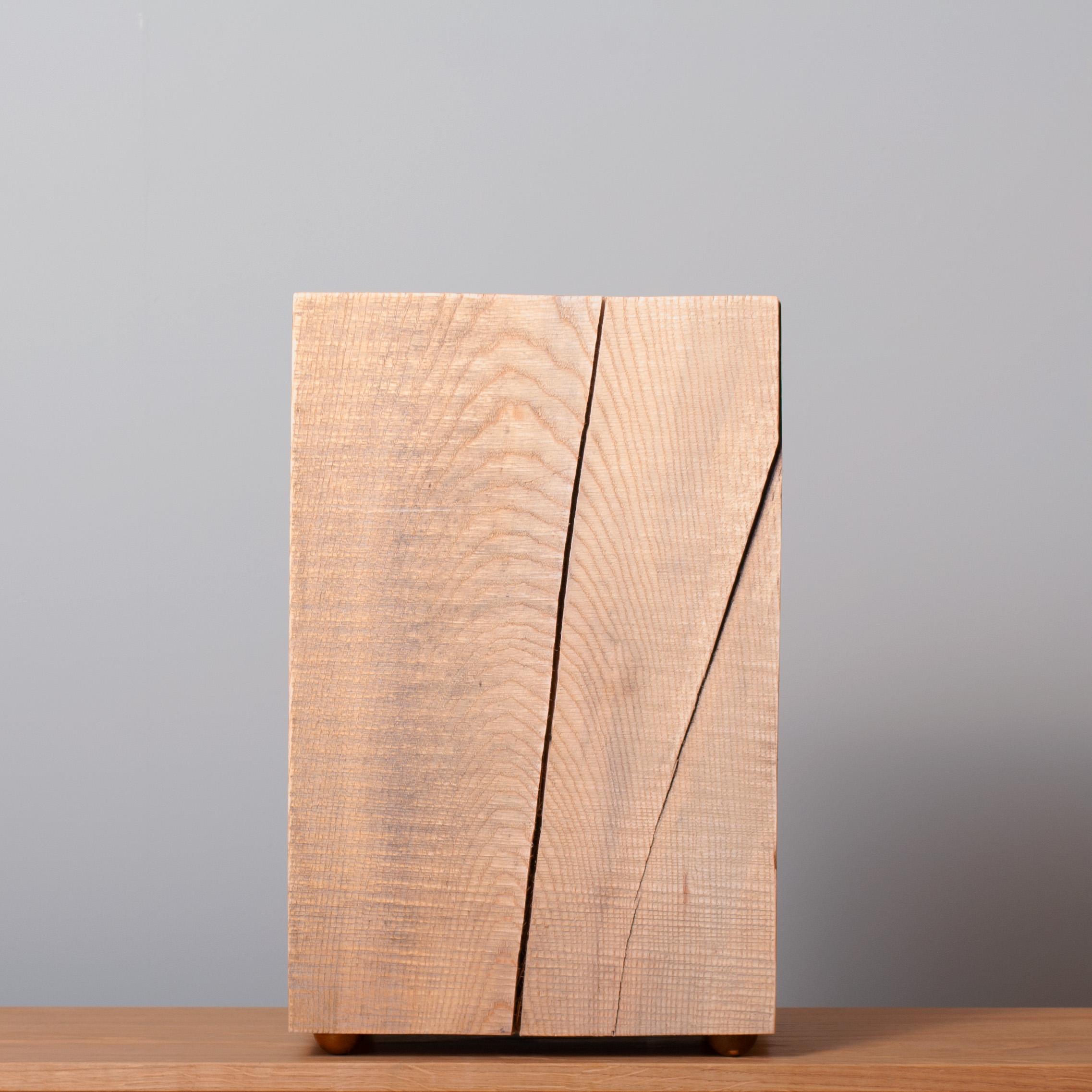 Wood Block Side Table, Solid Ash, Brass Feet In Good Condition For Sale In London, GB