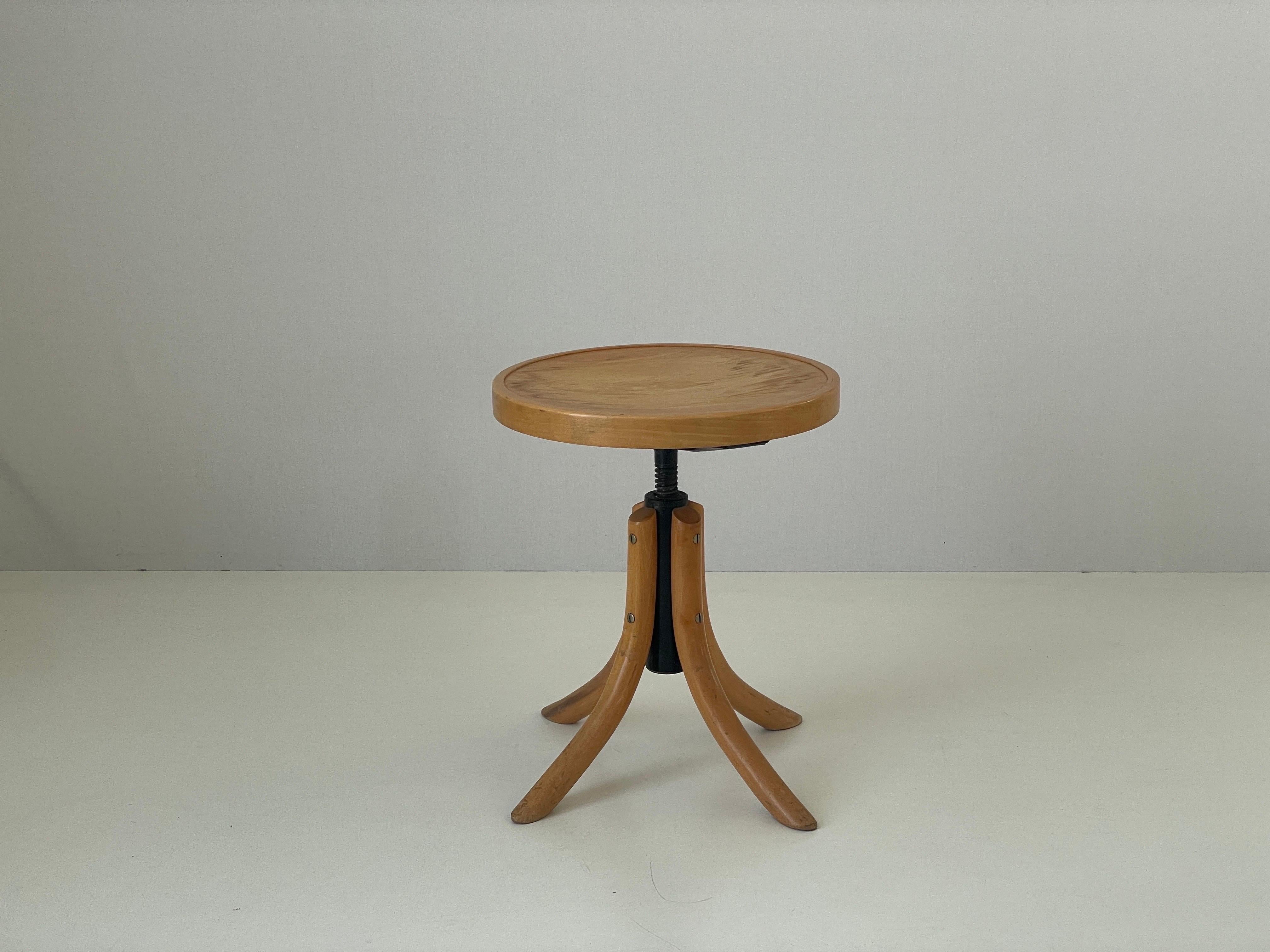 Art Deco Wood Body Industrial Adjustable Stool, 1950s, Germany For Sale