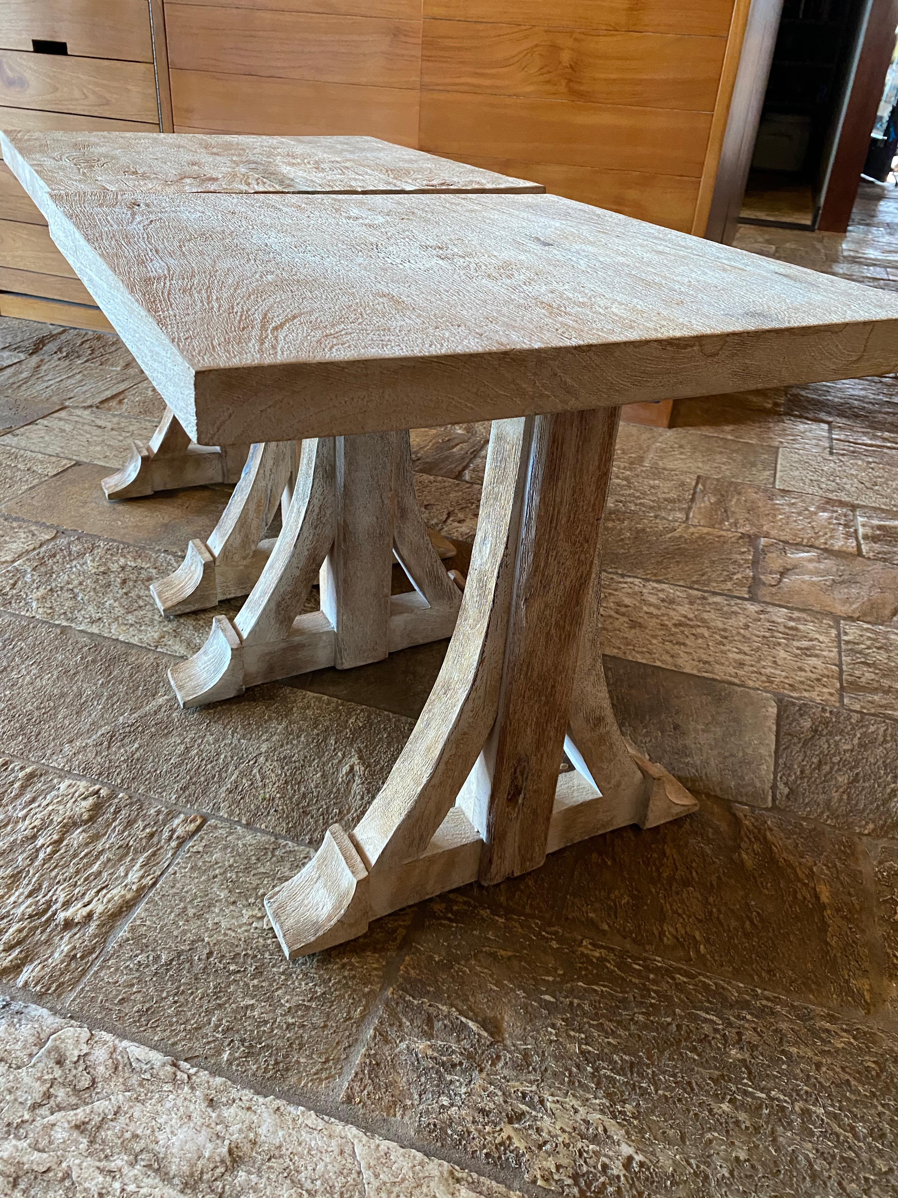 Bleached Wood Bone-Colored Pair of Cocktail Tables or Combined Coffee Table