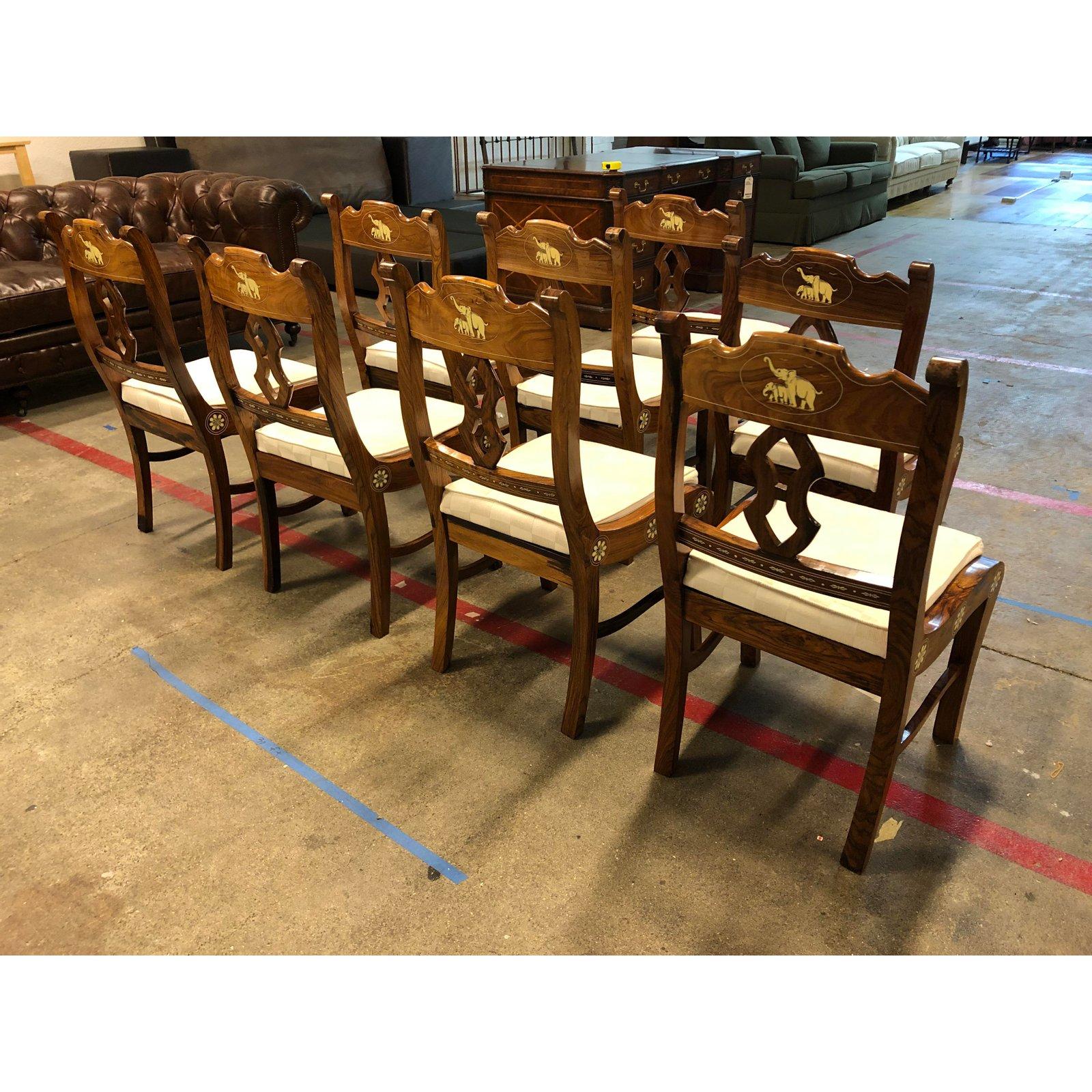 Wood and Bone Inlaid Dining Table and Eight Chairs from India For Sale 5