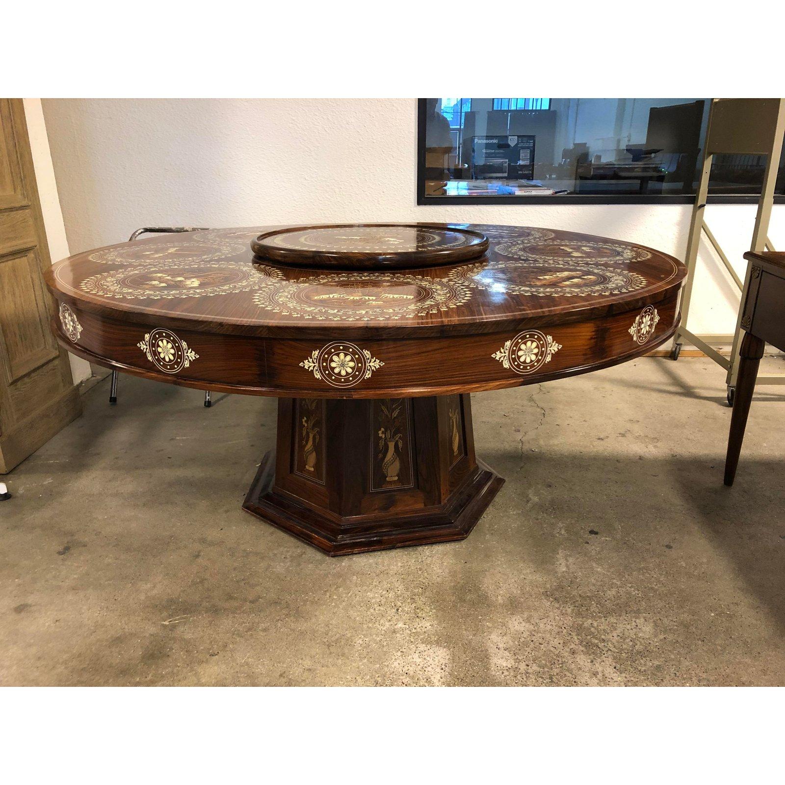 Wood and Bone Inlaid Dining Table and Eight Chairs from India For Sale 6