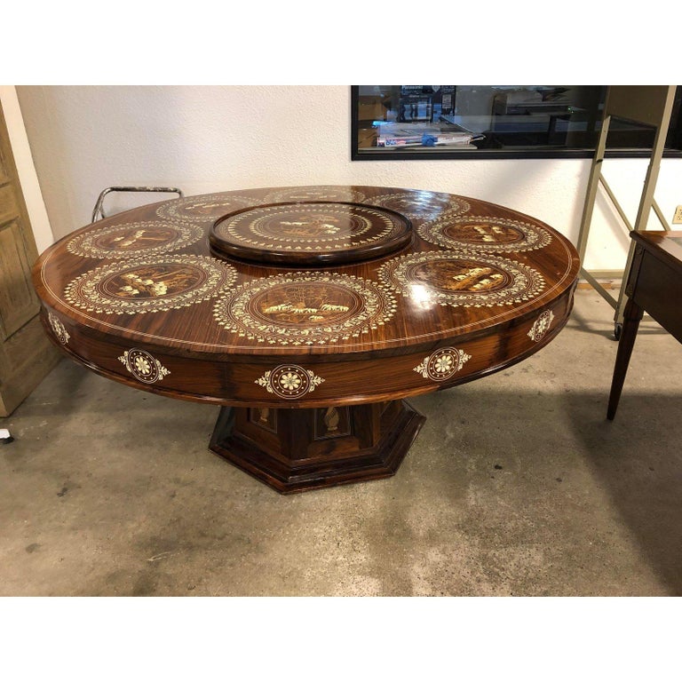 Wood and Bone Inlaid Dining Table and Eight Chairs from ...