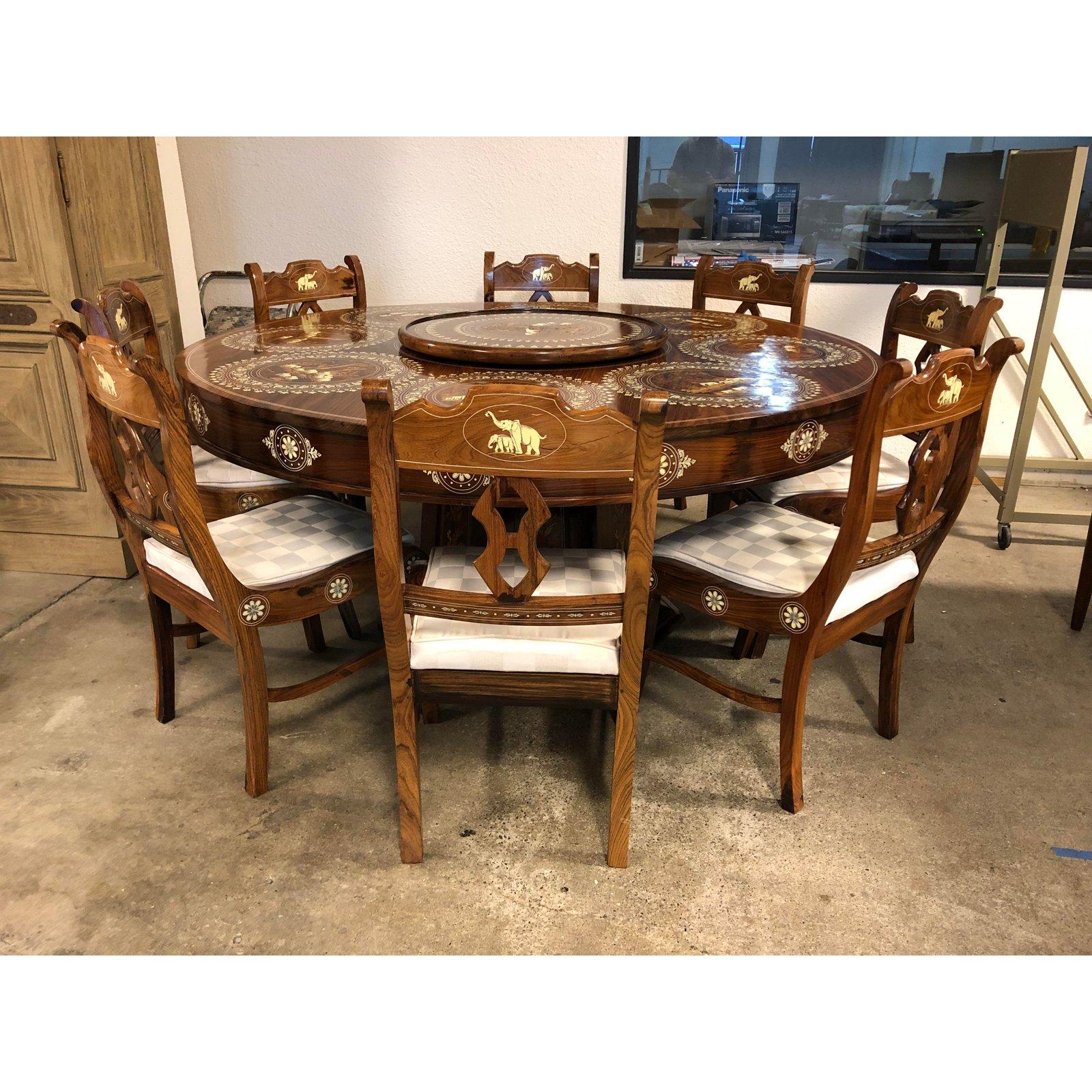 inlaid dining table and chairs