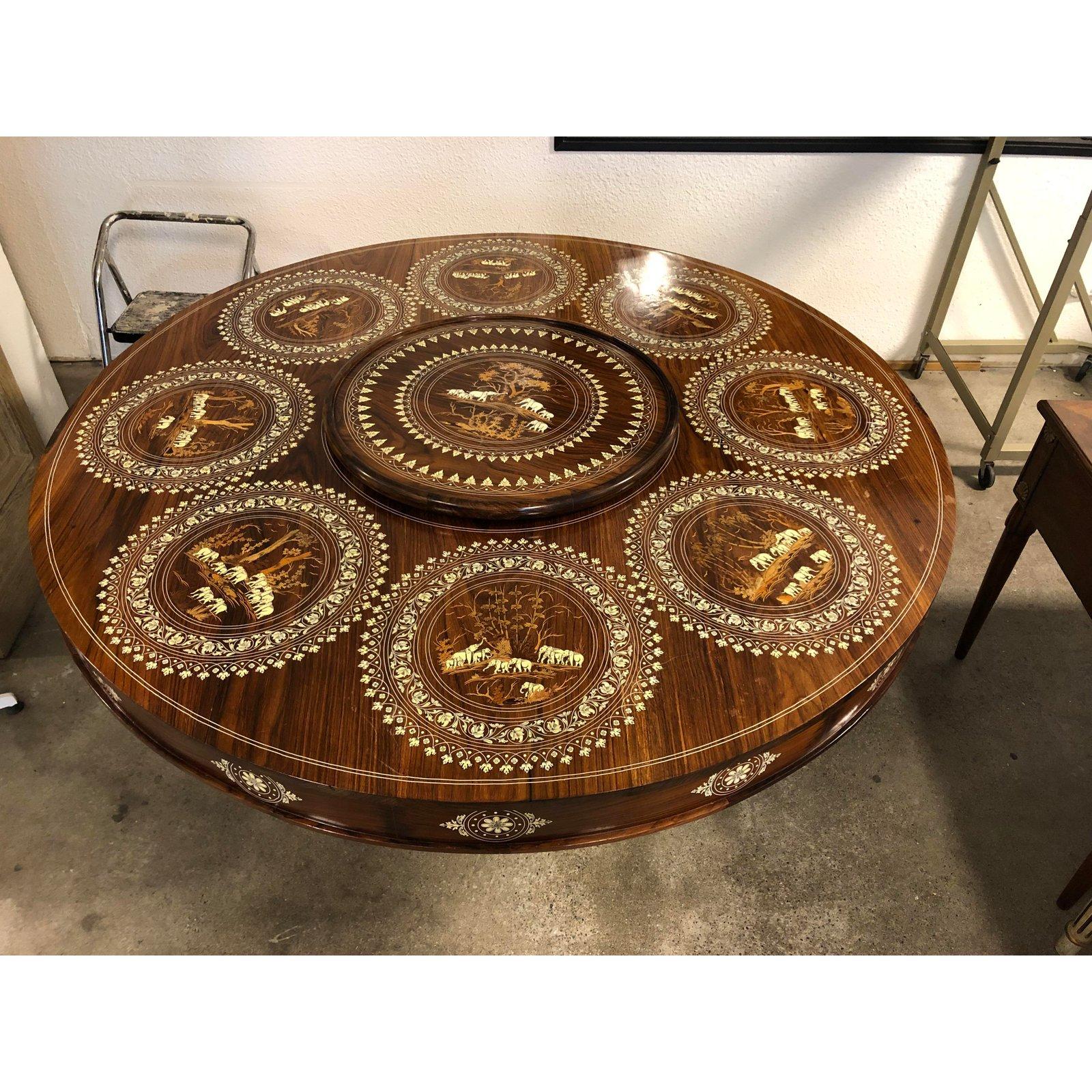 Other Wood and Bone Inlaid Dining Table and Eight Chairs from India For Sale