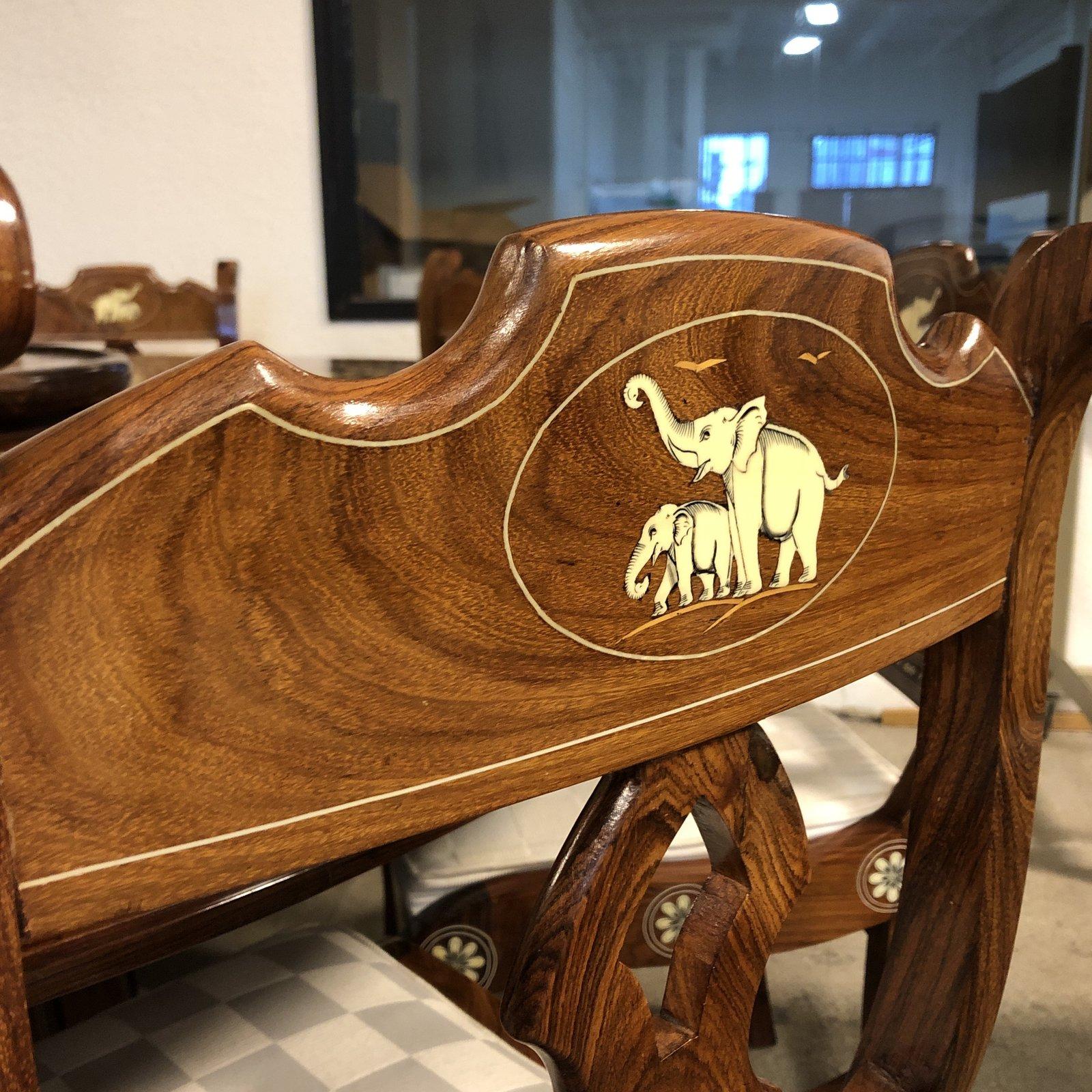 Wood and Bone Inlaid Dining Table and Eight Chairs from India For Sale 2