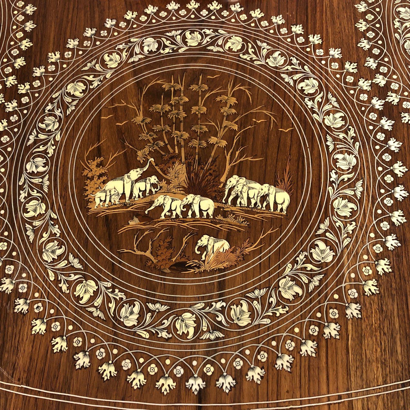 Wood and Bone Inlaid Dining Table and Eight Chairs from India For Sale 3
