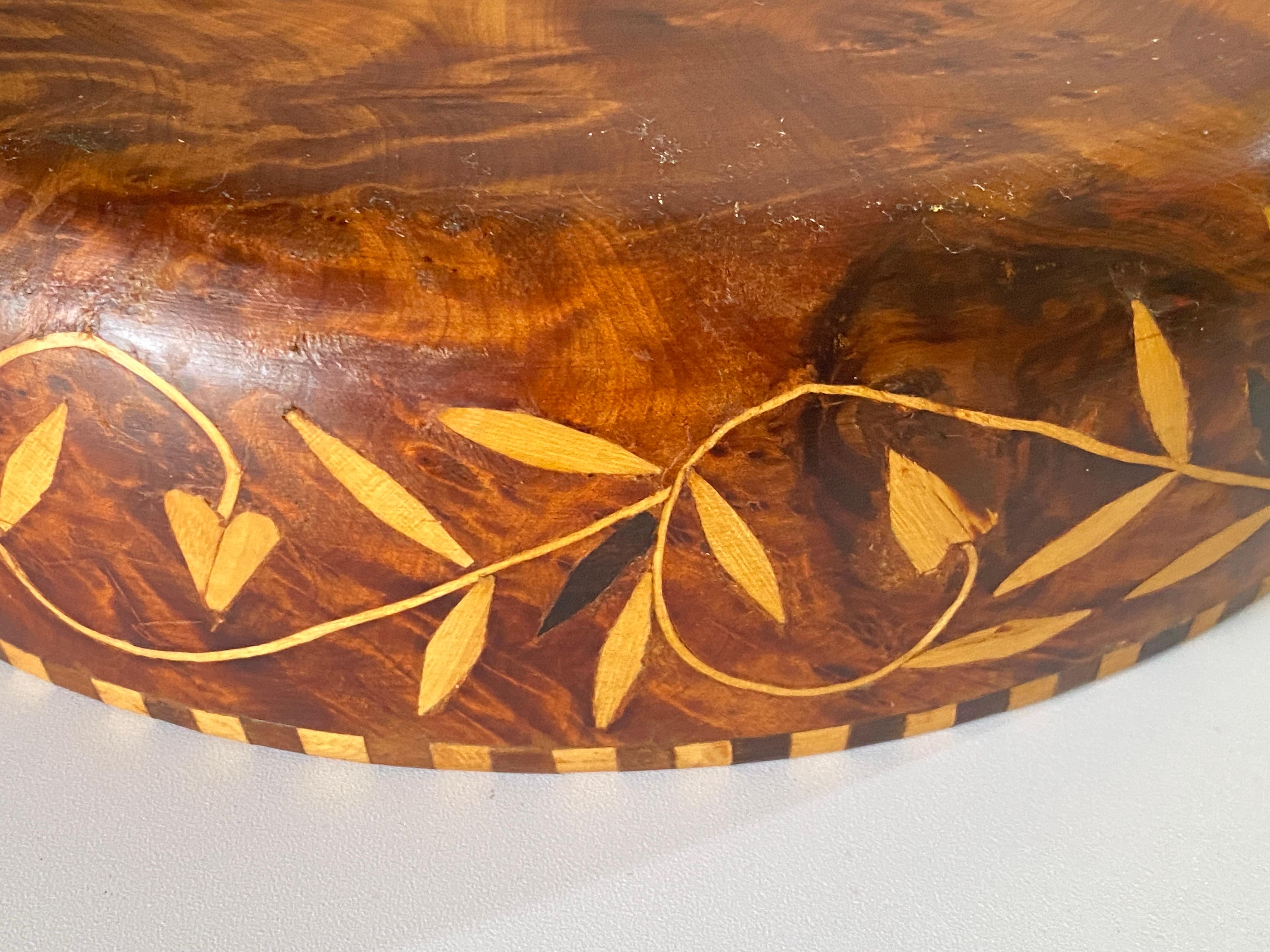Wood, enameled; Made in Scandinavian circa 1960. With beige marquetry inlaids.