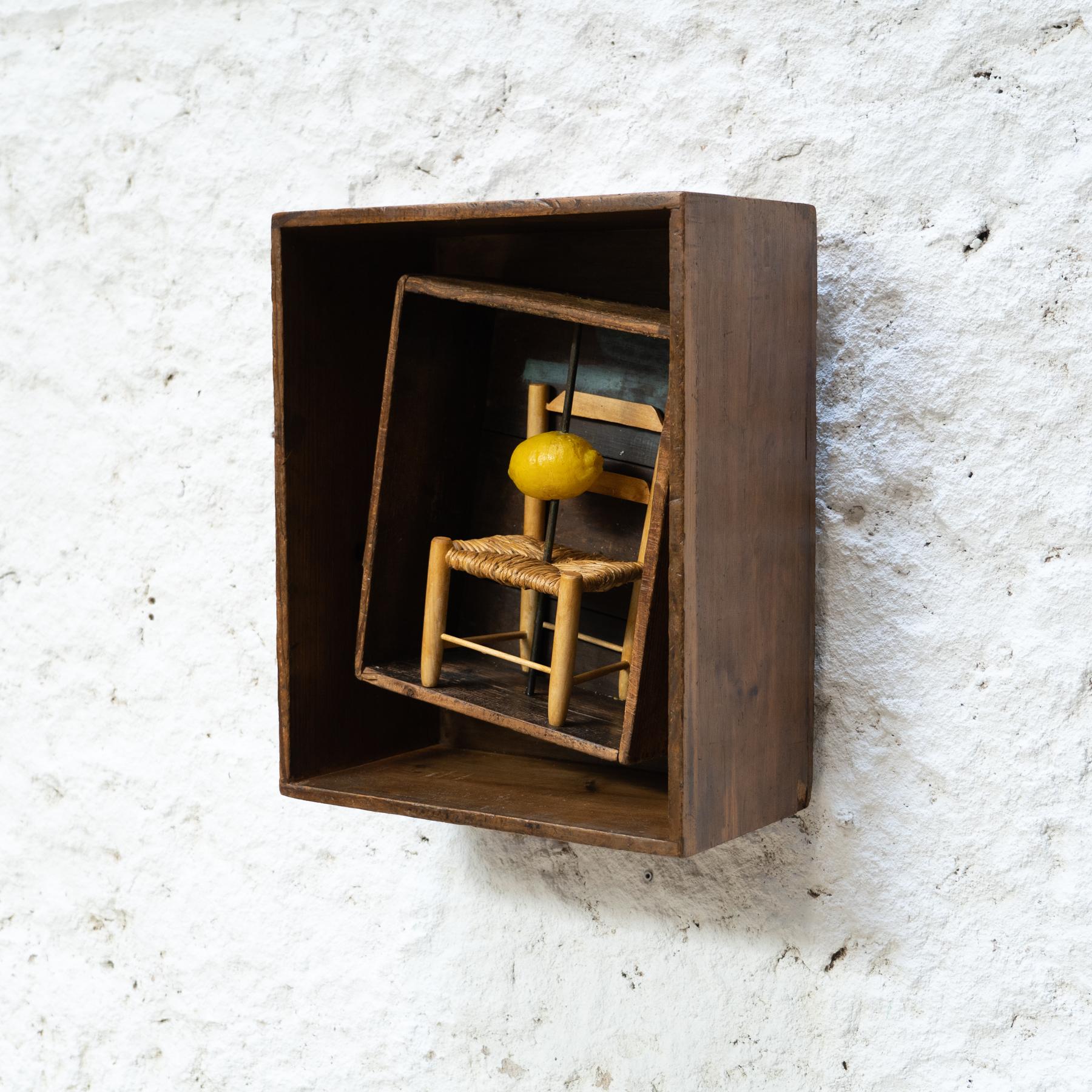 Spanish Wood box sculpture “Eix de rotació” by Vicens Orsolà, 1984 For Sale