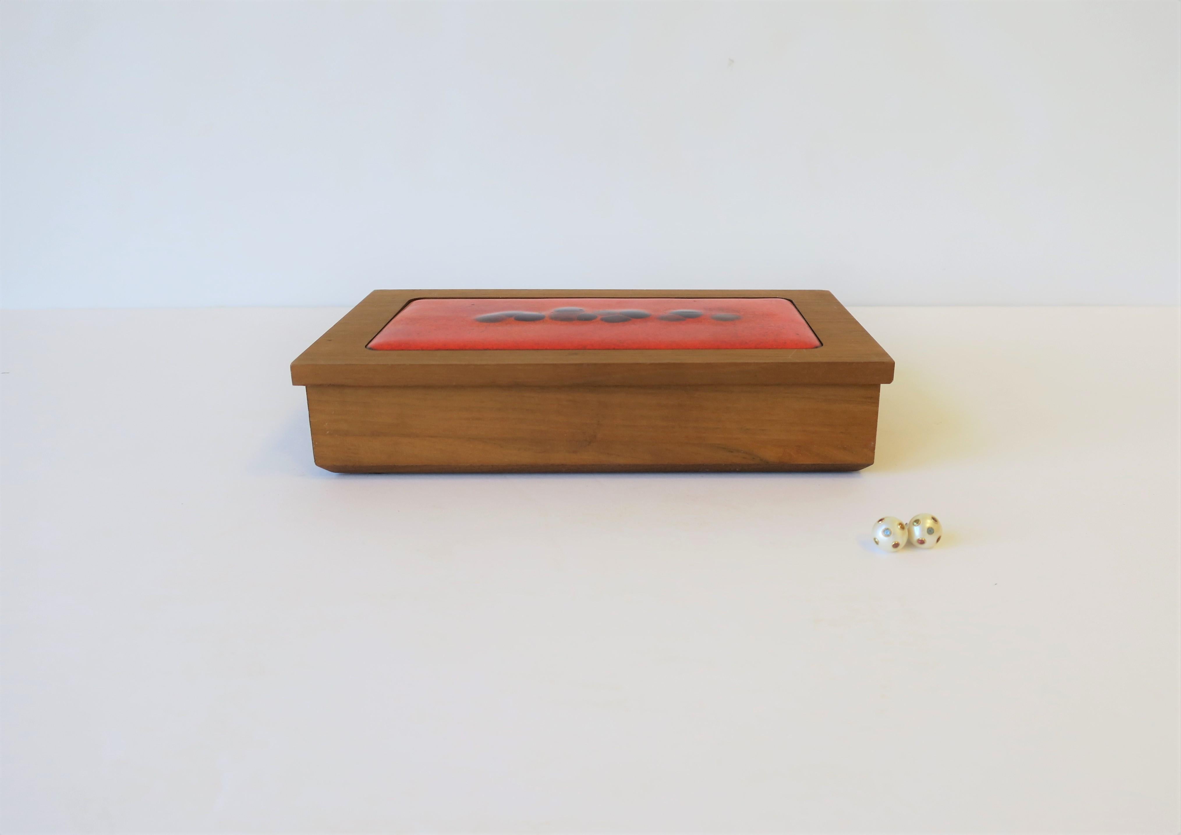 American Wood Box with Orange Enamel Top