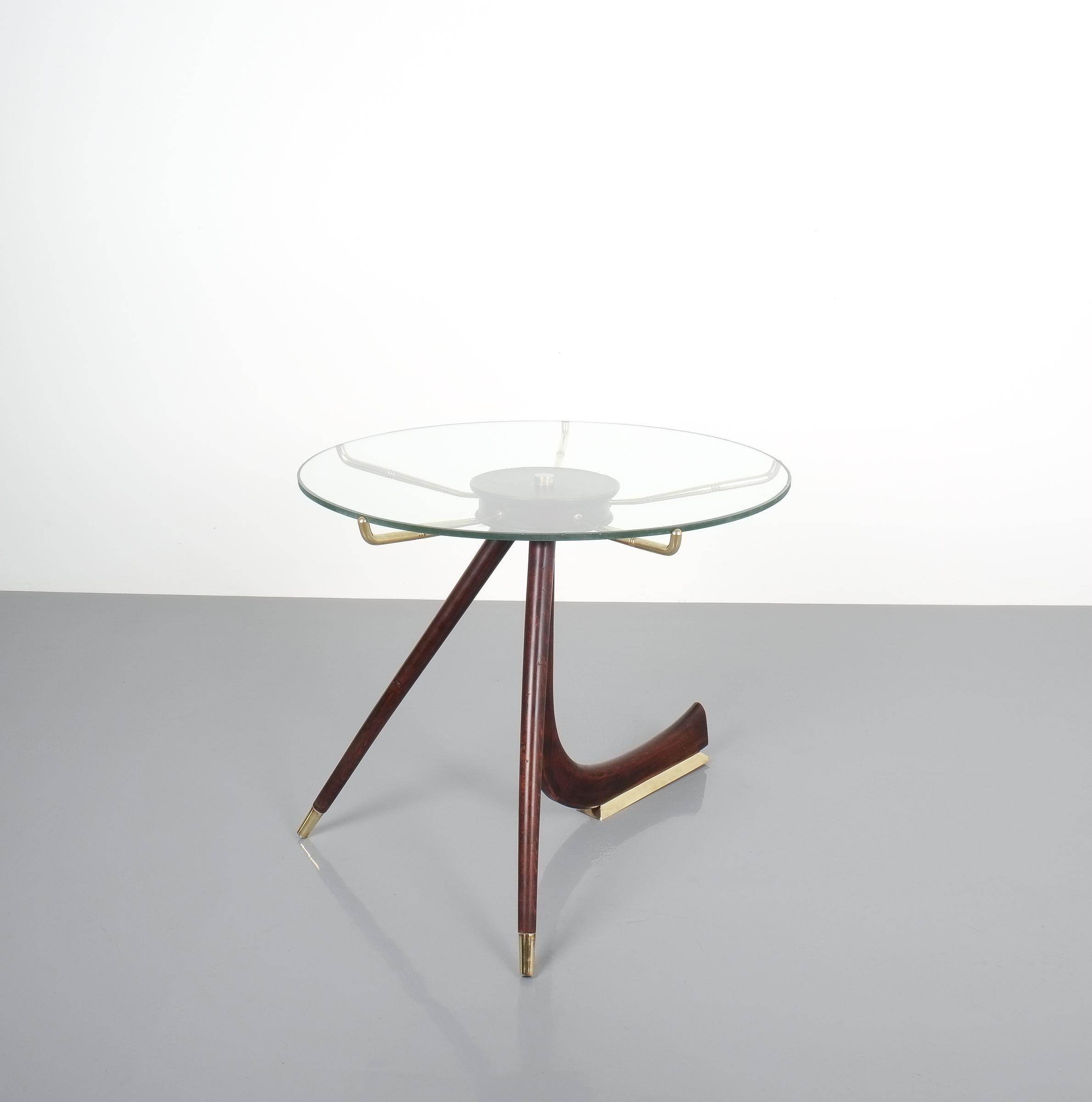 Wood Brass Coffee or Side Table, Italy, 1955 5
