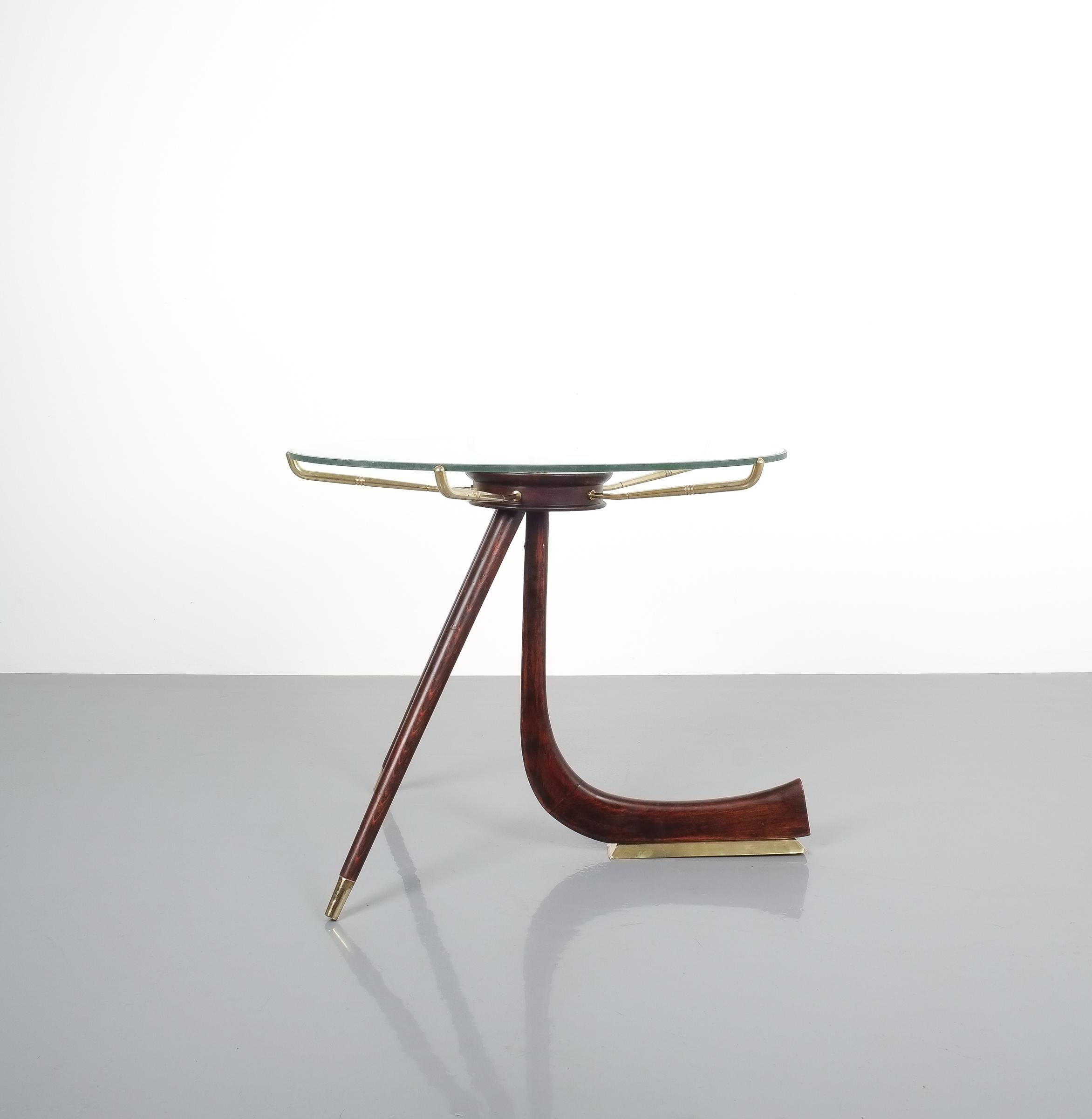 Mid-Century Modern Wood Brass Coffee or Side Table, Italy, 1955