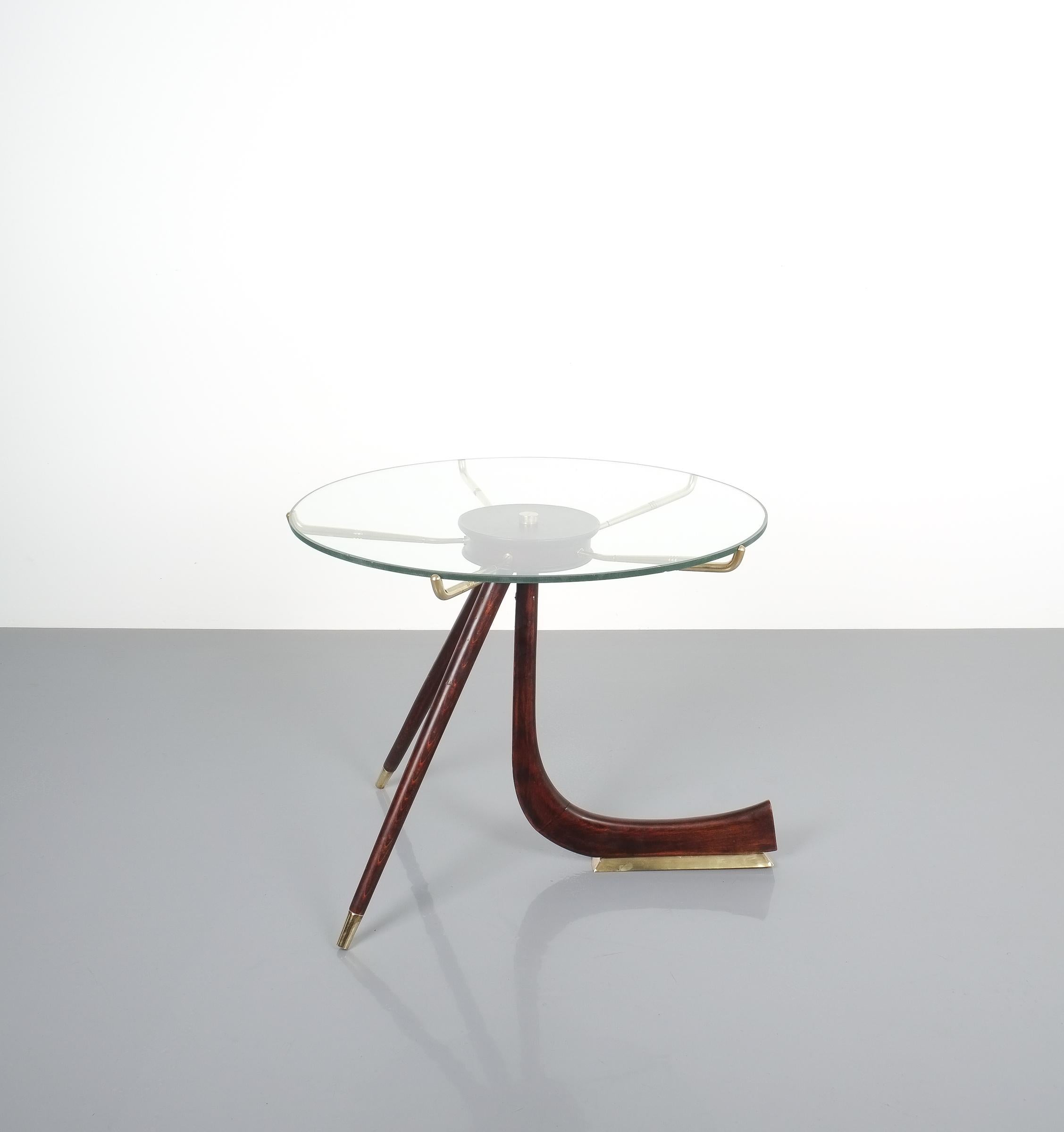 Italian Wood Brass Coffee or Side Table, Italy, 1955
