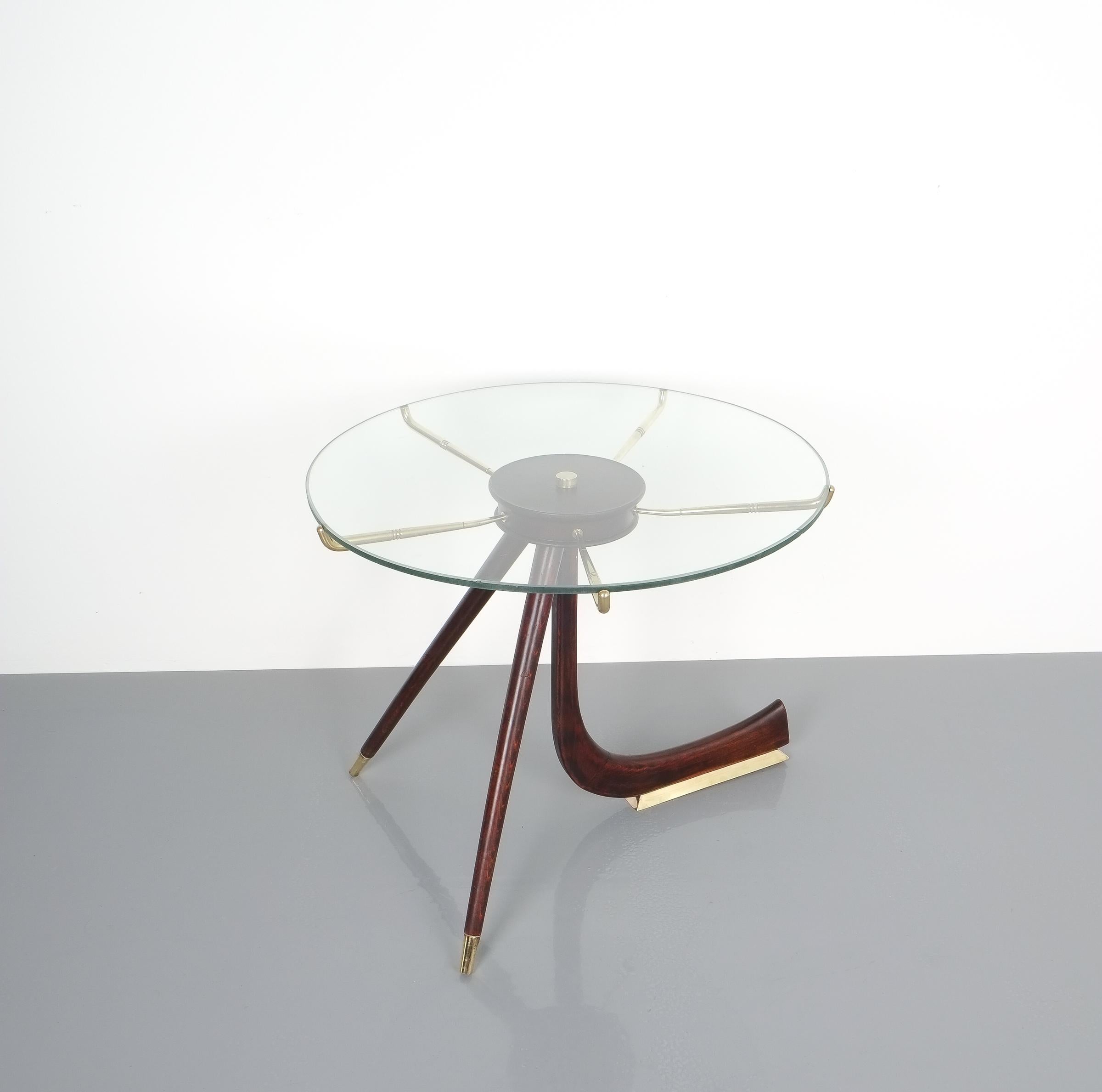 Wood Brass Coffee or Side Table, Italy, 1955 In Good Condition In Vienna, AT