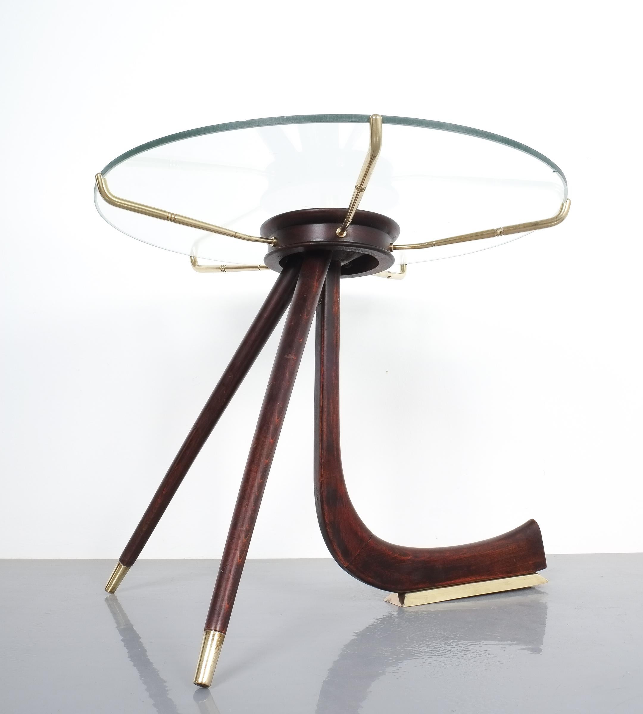 Wood Brass Coffee or Side Table, Italy, 1955 1