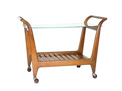 Wood, Brass and Glass 1950s Serving Cart in the Style of Giovanni Gariboldi