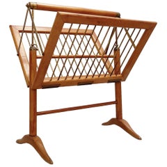 Wood and Brass Magazine Rack by Cesare Lacca, 1950s