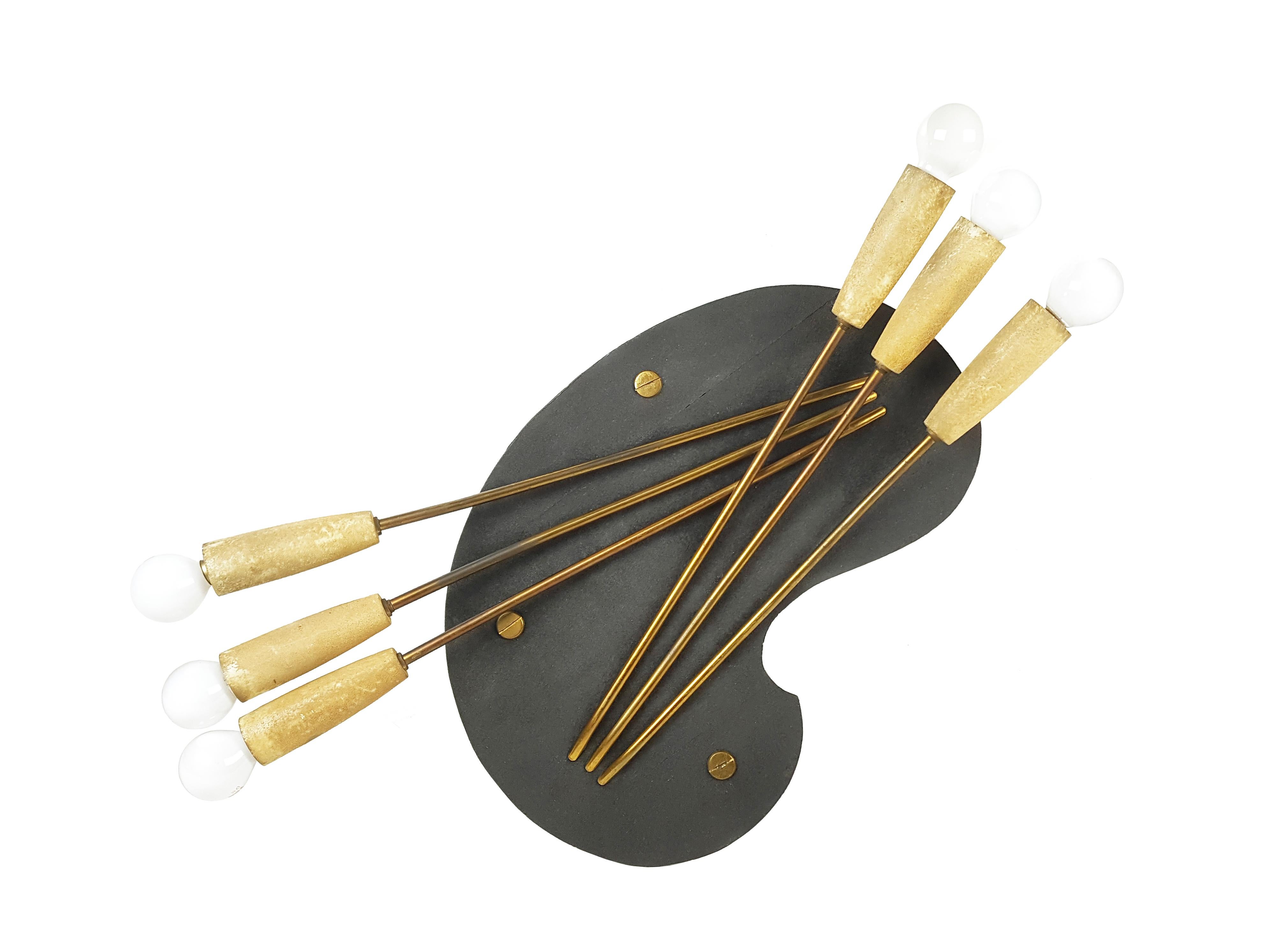 Peint Bois et parchemin  Applique à 6 lumières en forme de palette The Modernity en vente