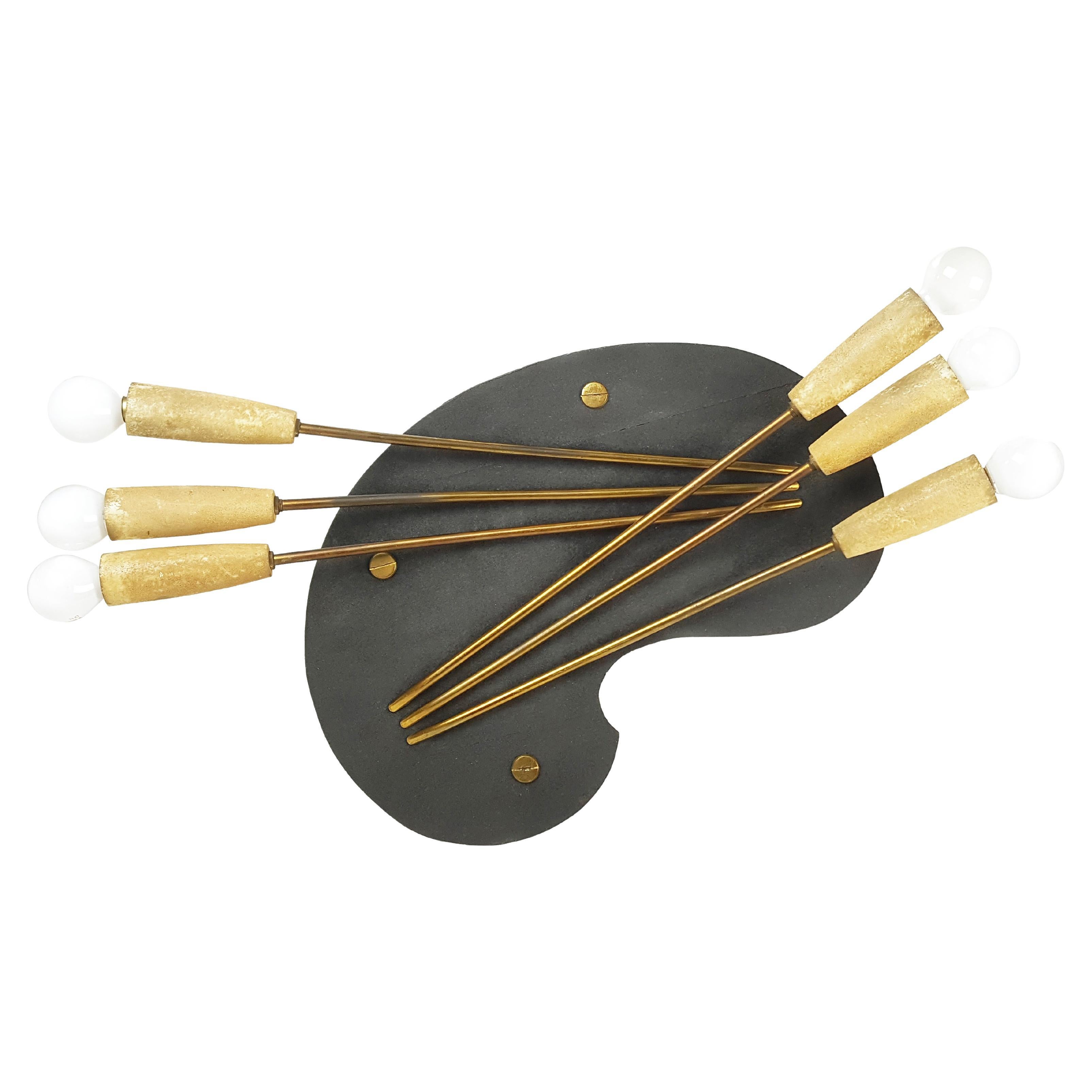 Bois et parchemin  Applique à 6 lumières en forme de palette The Modernity en vente