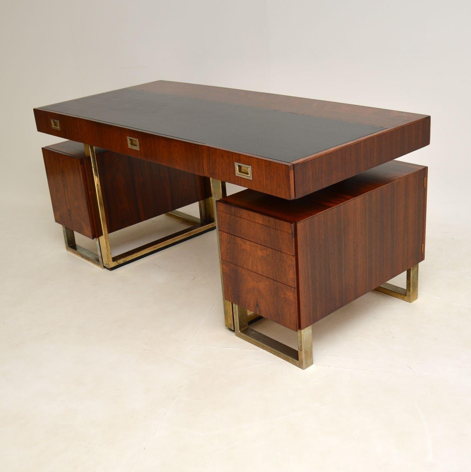 Mid-Century Modern Wood & Brass Vintage Partners Desk