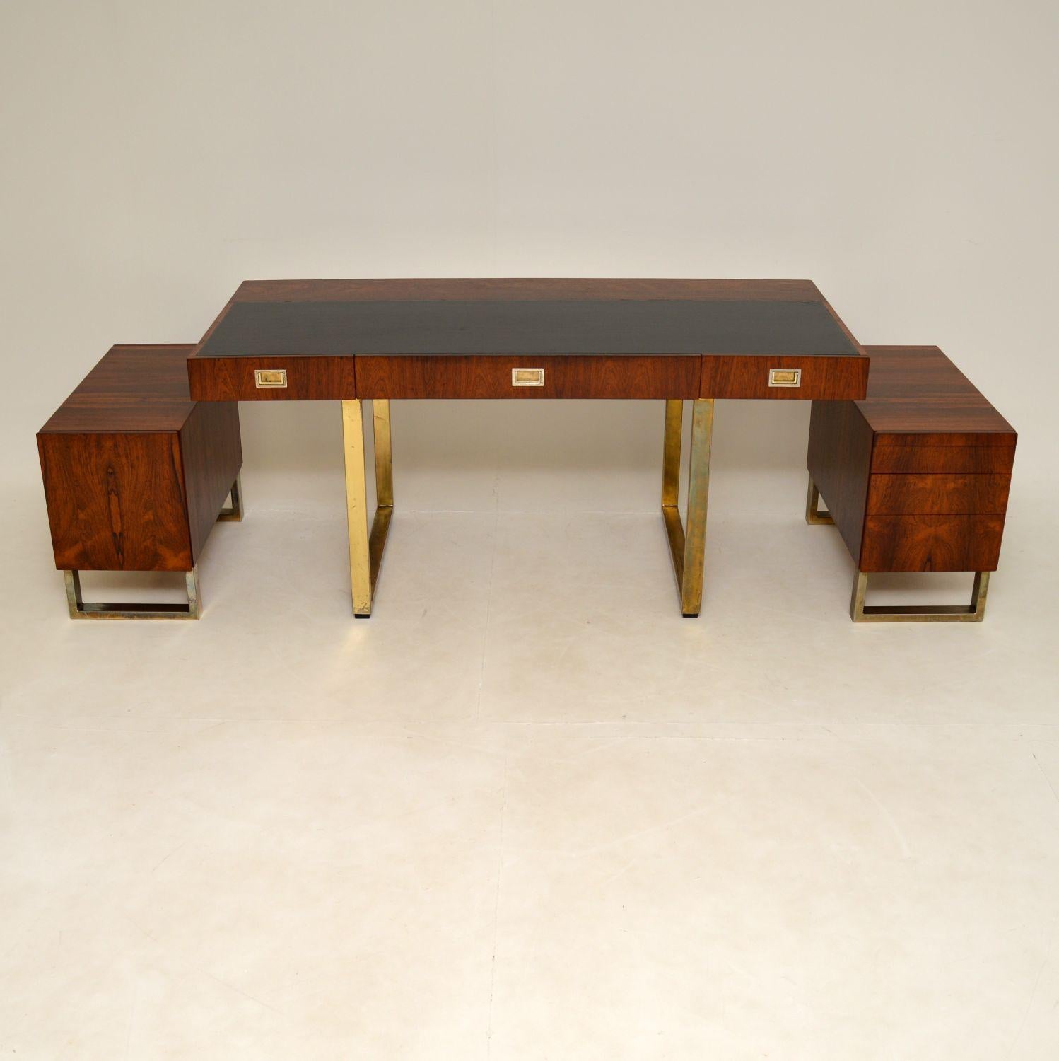 Wood & Brass Vintage Partners Desk In Good Condition In London, GB