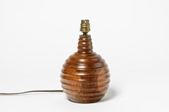 Wood Brown Art Deco Table Lamp with Circles Decoration 1930 Design Lighting