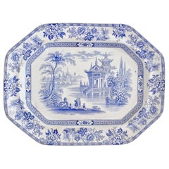 Wood & Brownfield Pottery Platter, Blue & White Transfer, Madras, Victorian 1845