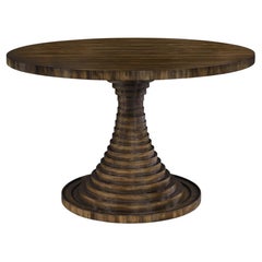 Wood Bruz Table, Art Deco Style, the Base Is Made from Elongated Circular Layers