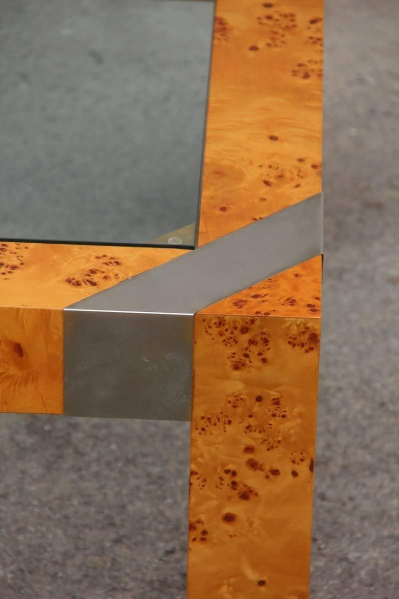 Mid-Century Modern Table en bois de ronce et pièces de design des années 1970 attribuées à Willy Rizzo en vente
