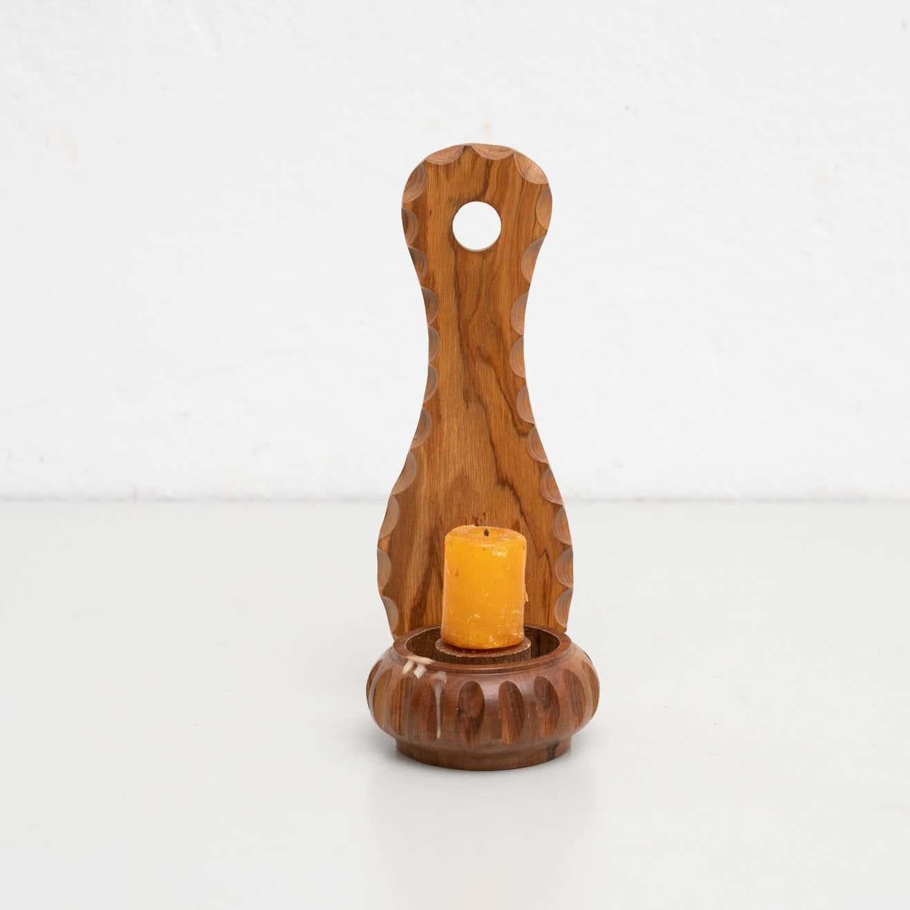 Rustic Wood Candle Holder, circa 1960 For Sale