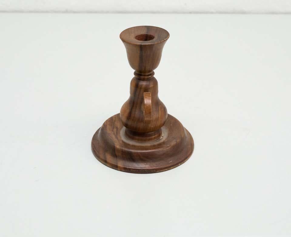 Spanish Wood Candle Holder, circa 1960 For Sale