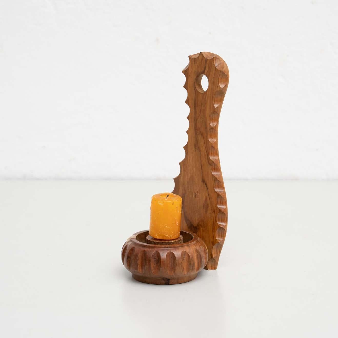 Wood Candle Holder, circa 1960 In Good Condition For Sale In Barcelona, Barcelona