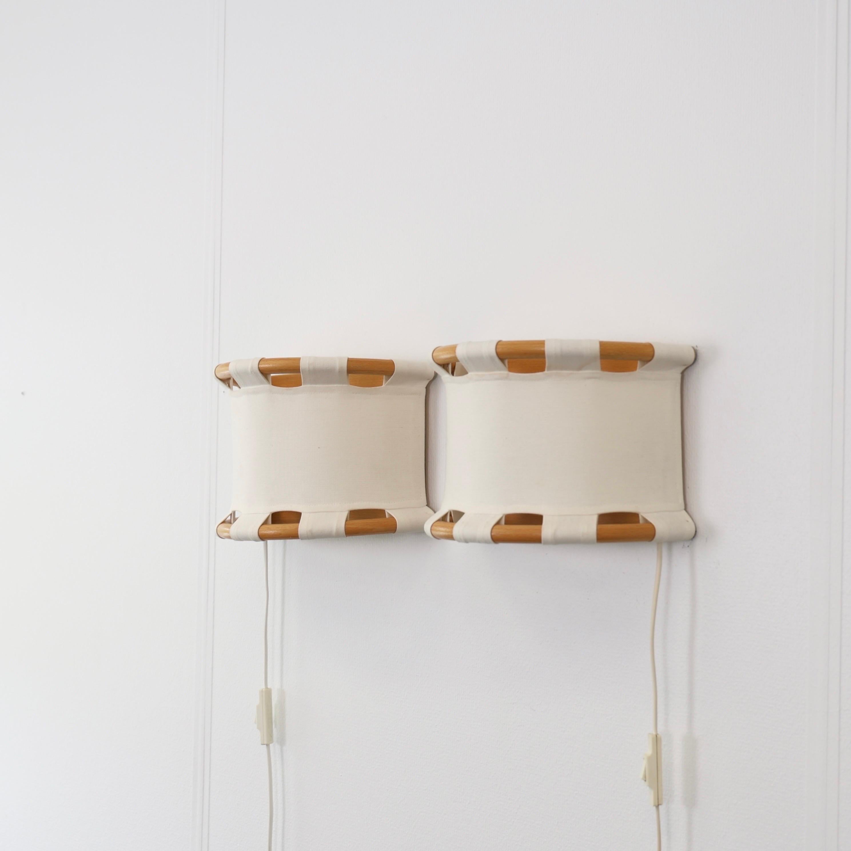 Wood & Canvas Sconces by Anna Ehrner for Atelje Lyktan, 1980s, Sweden For Sale 6
