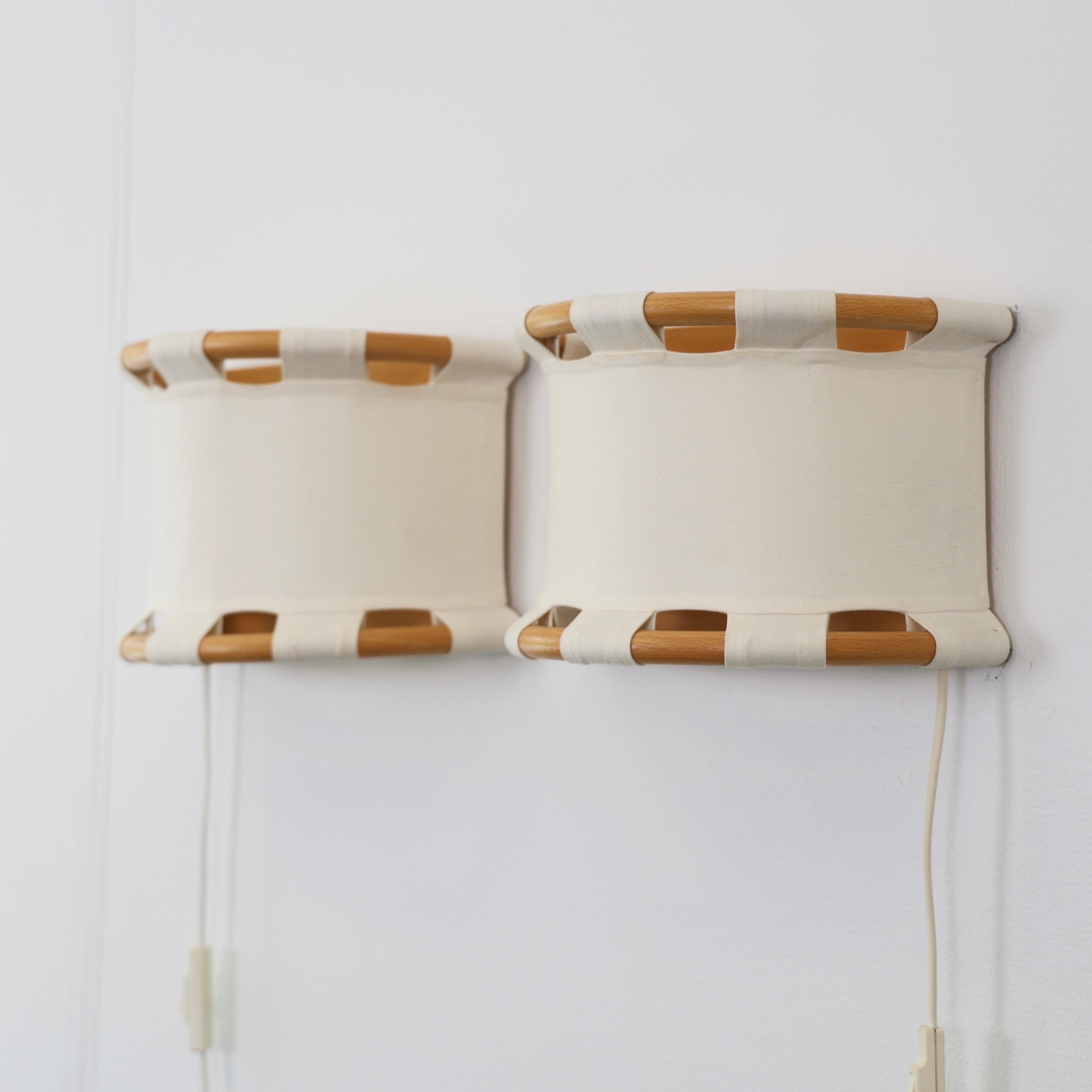 Swedish Wood & Canvas Sconces by Anna Ehrner for Atelje Lyktan, 1980s, Sweden For Sale