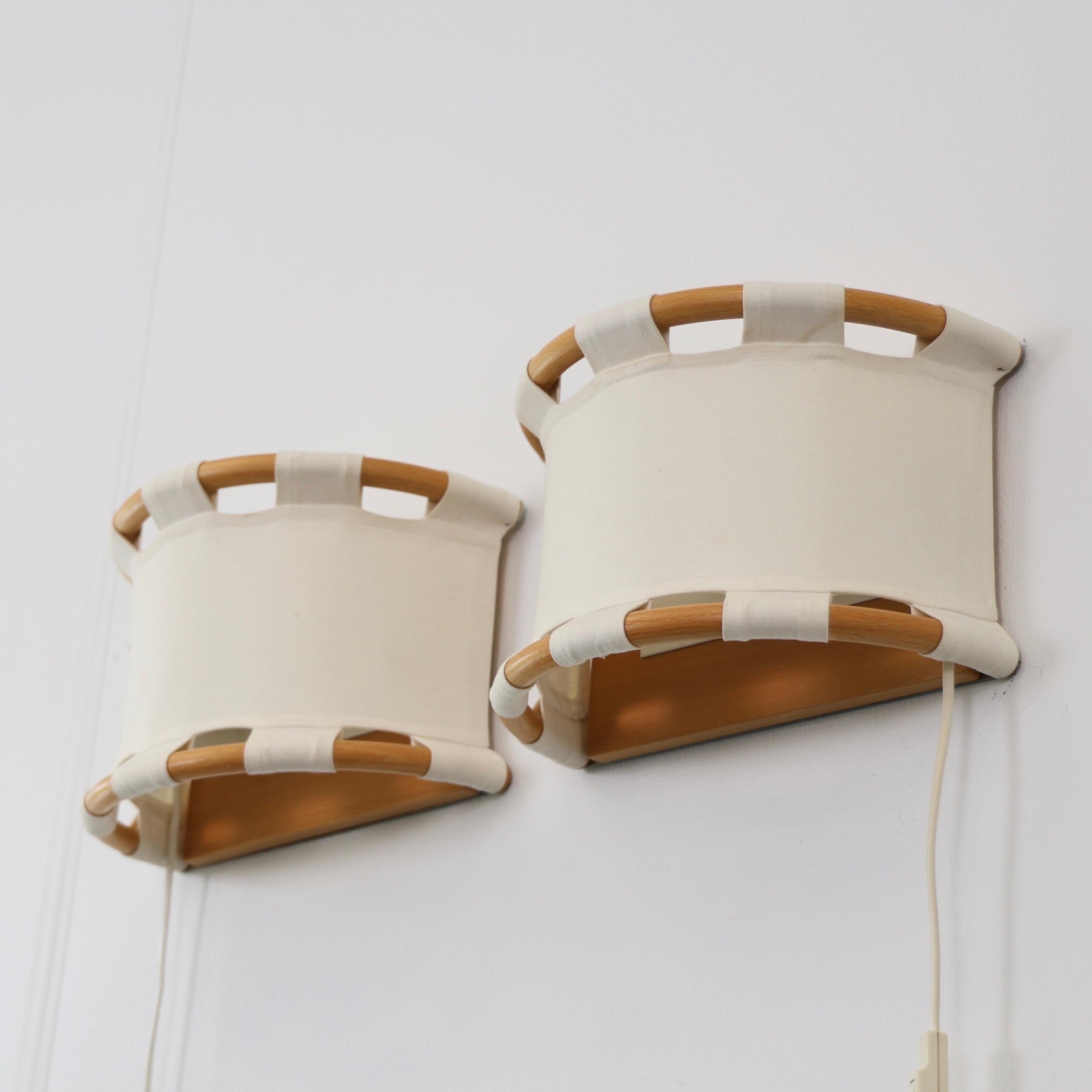 Late 20th Century Wood & Canvas Sconces by Anna Ehrner for Atelje Lyktan, 1980s, Sweden For Sale