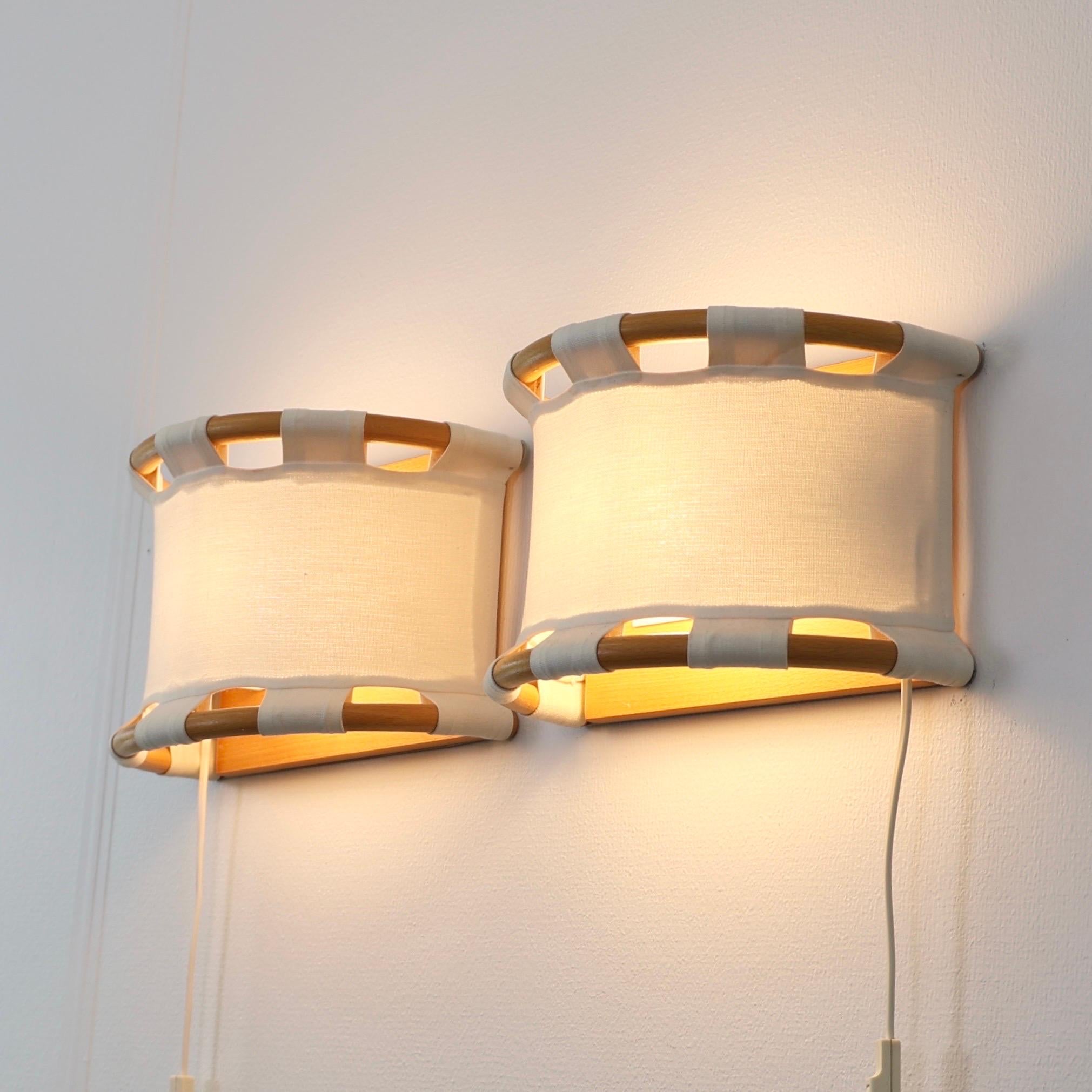 Wood & Canvas Sconces by Anna Ehrner for Atelje Lyktan, 1980s, Sweden For Sale 1