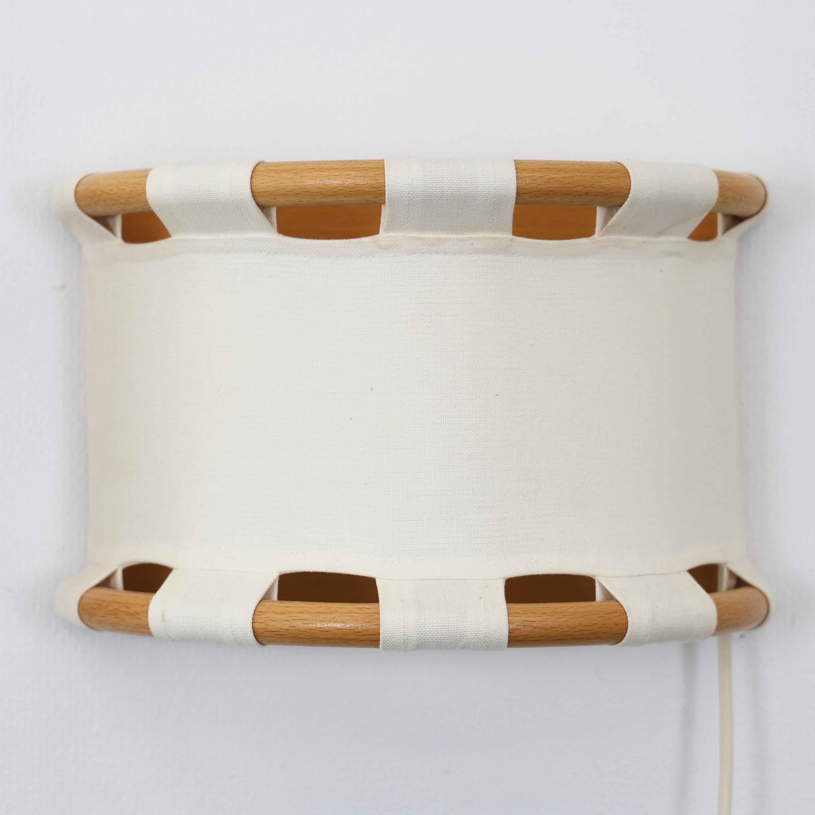 Wood & Canvas Sconces by Anna Ehrner for Atelje Lyktan, 1980s, Sweden For Sale 2