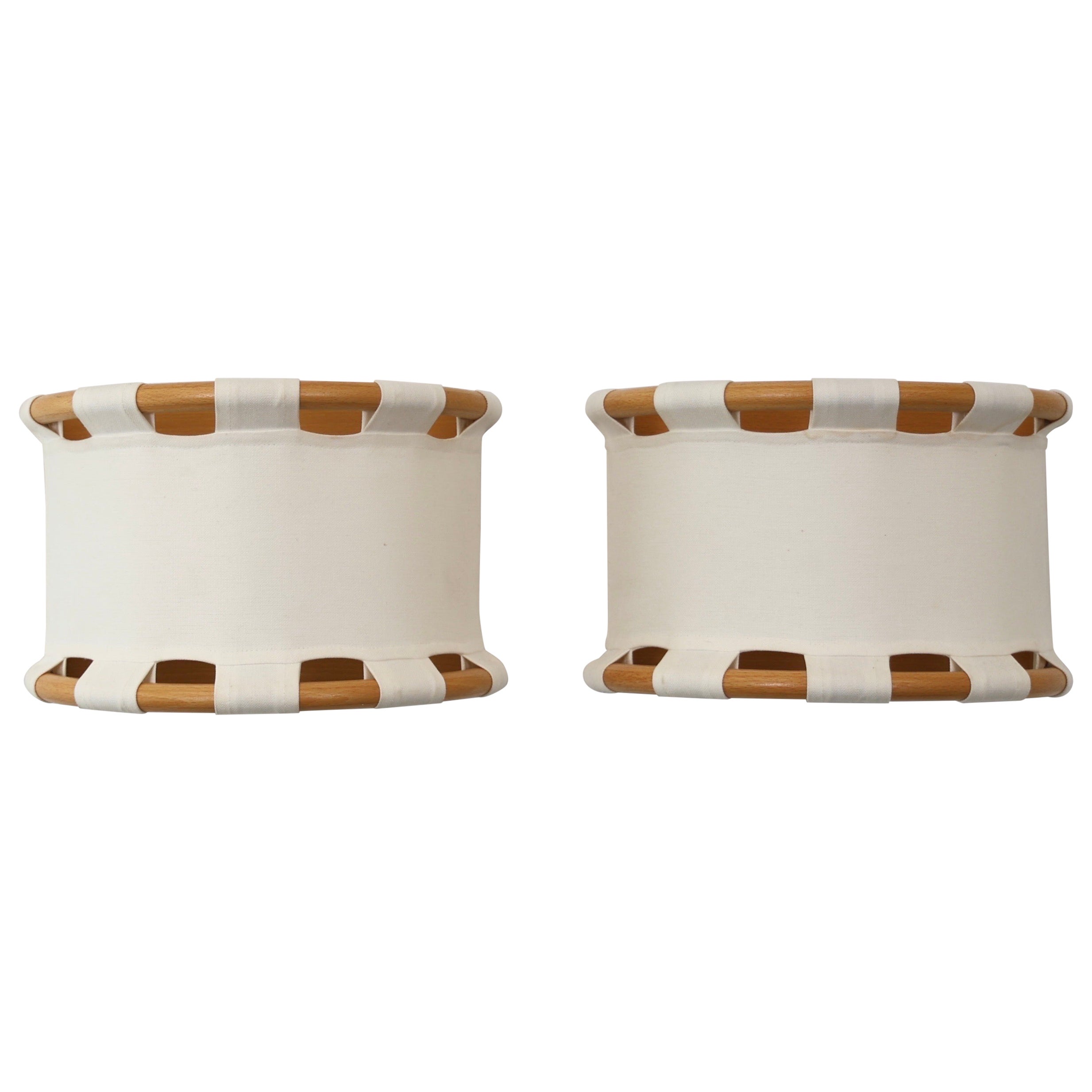 Wood & Canvas Sconces by Anna Ehrner for Atelje Lyktan, 1980s, Sweden For Sale