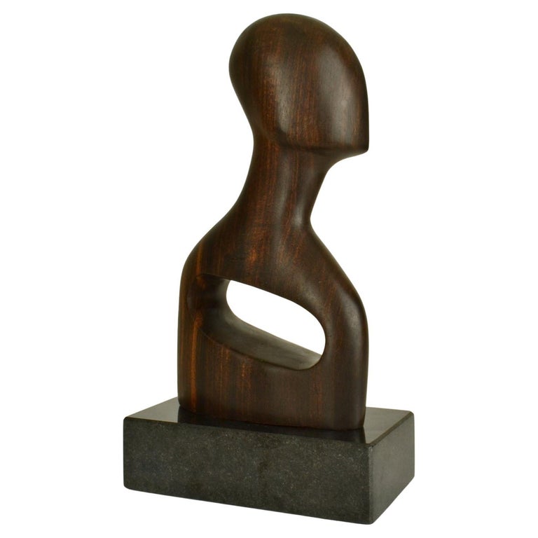 Wood Carved Abstract Bust Sculpture For Sale