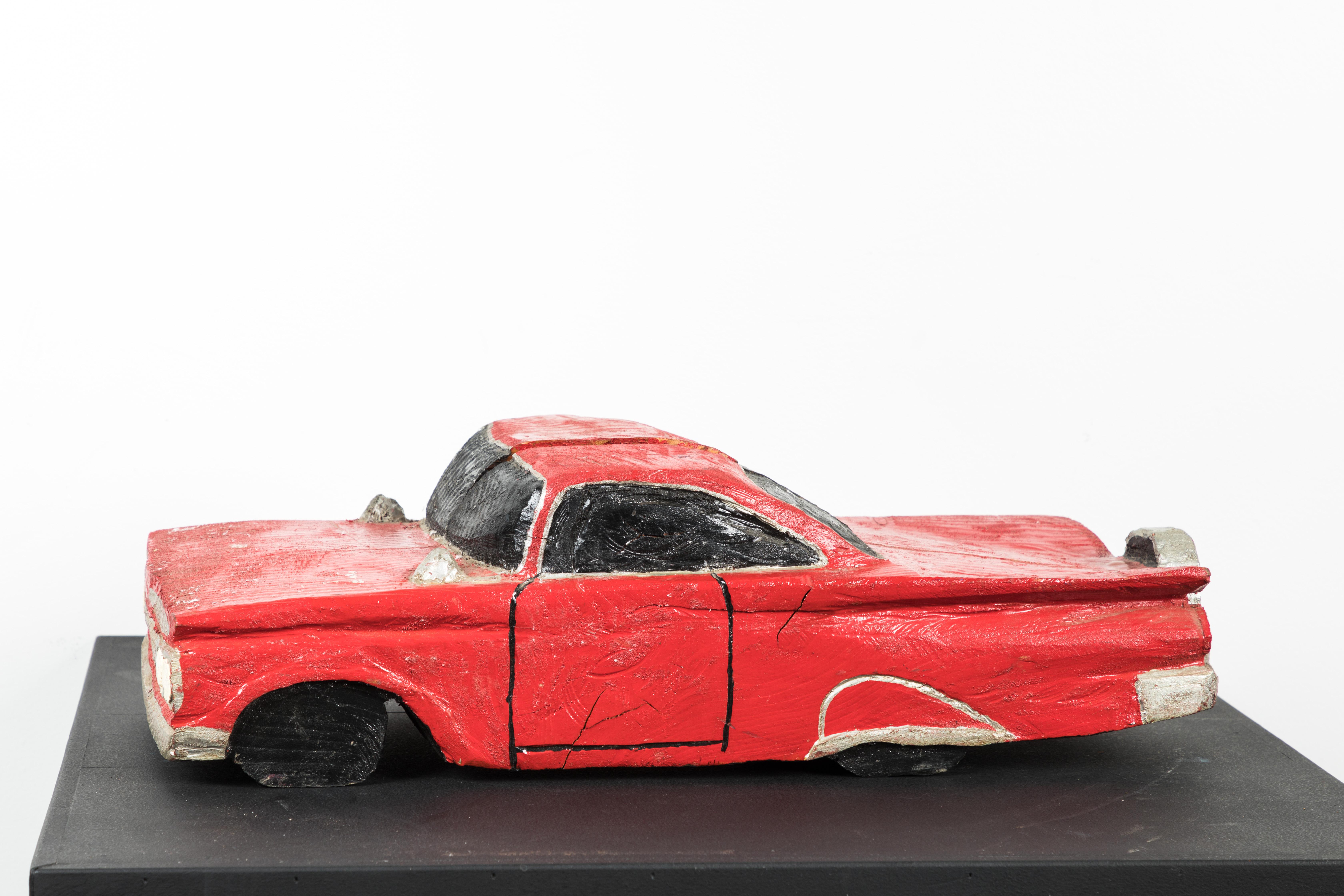 Hand carved Folk Art American Muscle car. Wood carved with original paint surface.