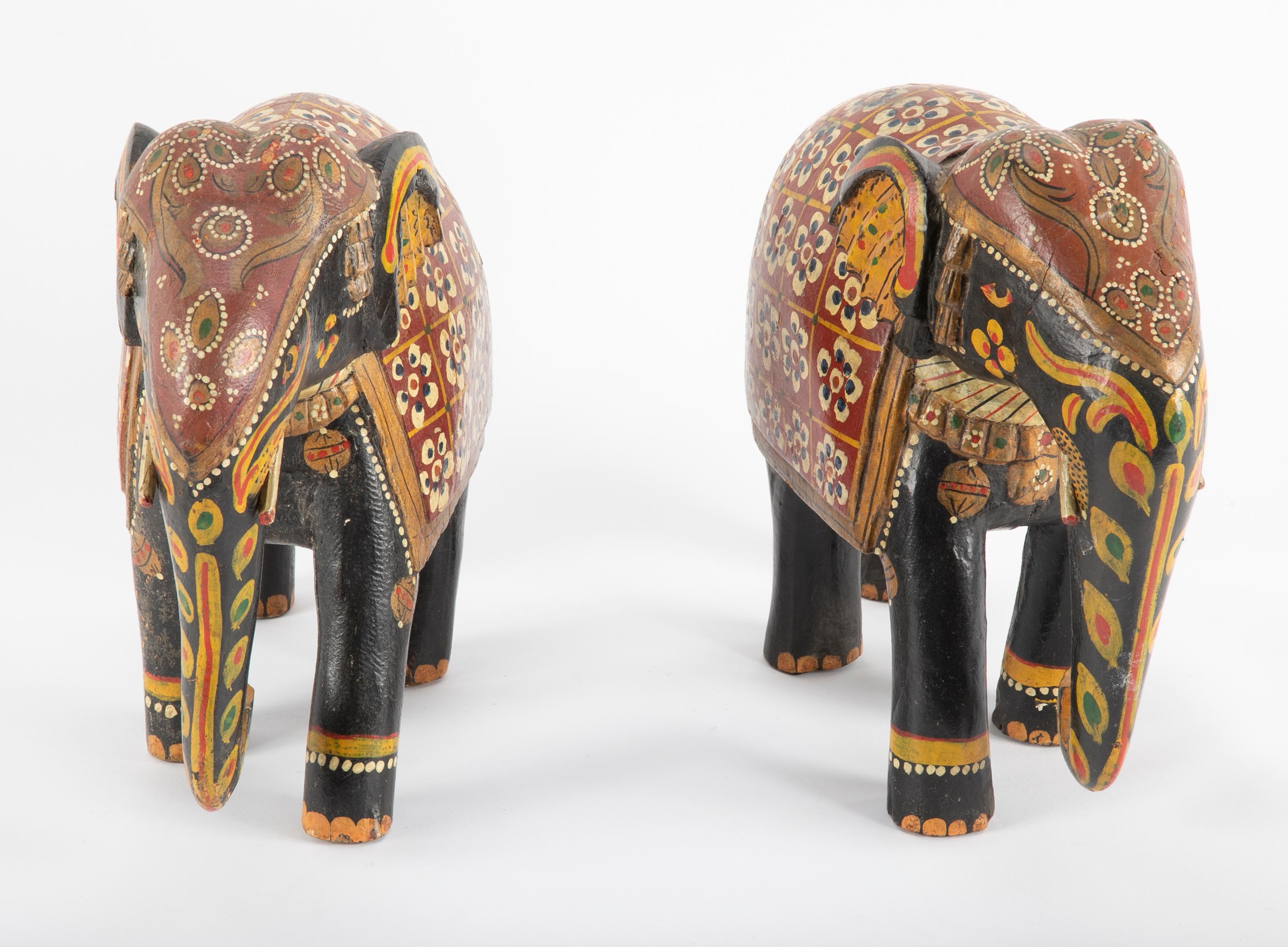 Wood Carved Asian Elephants In Good Condition In Stamford, CT