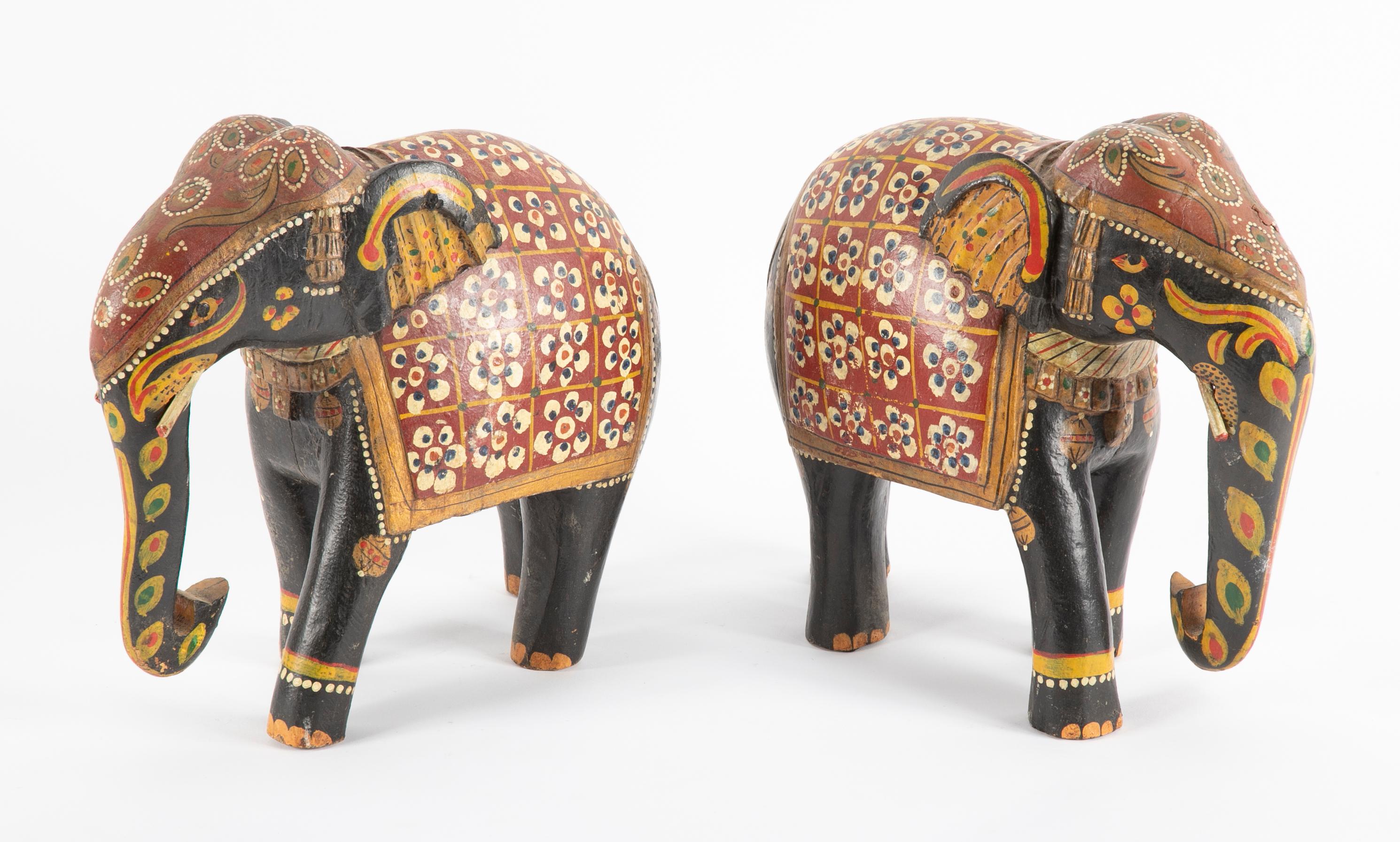 19th Century Wood Carved Asian Elephants