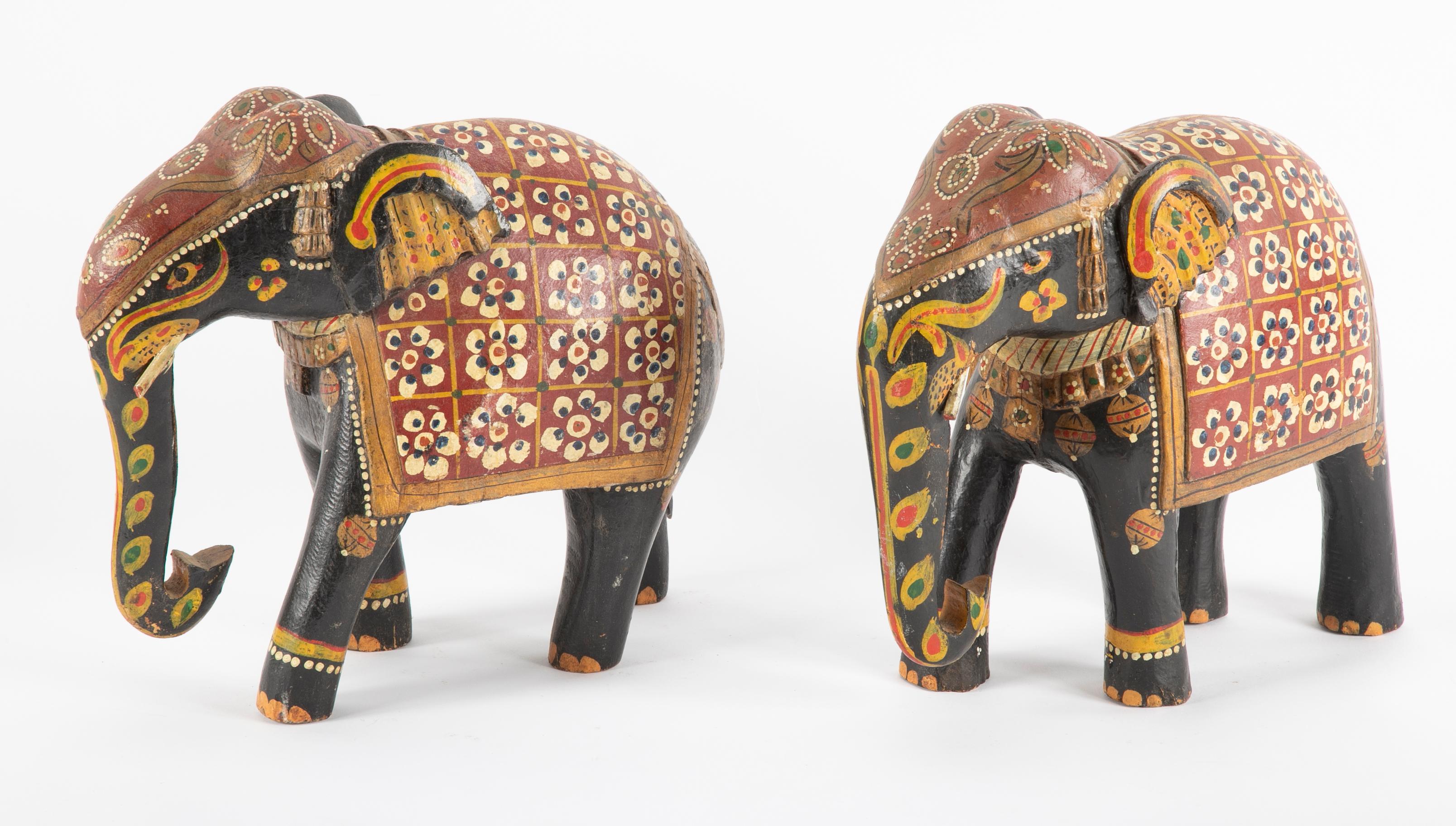 Early 20th Century Wood Carved Asian Elephants