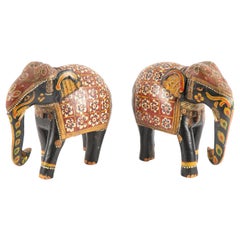 Antique Wood Carved Asian Elephants