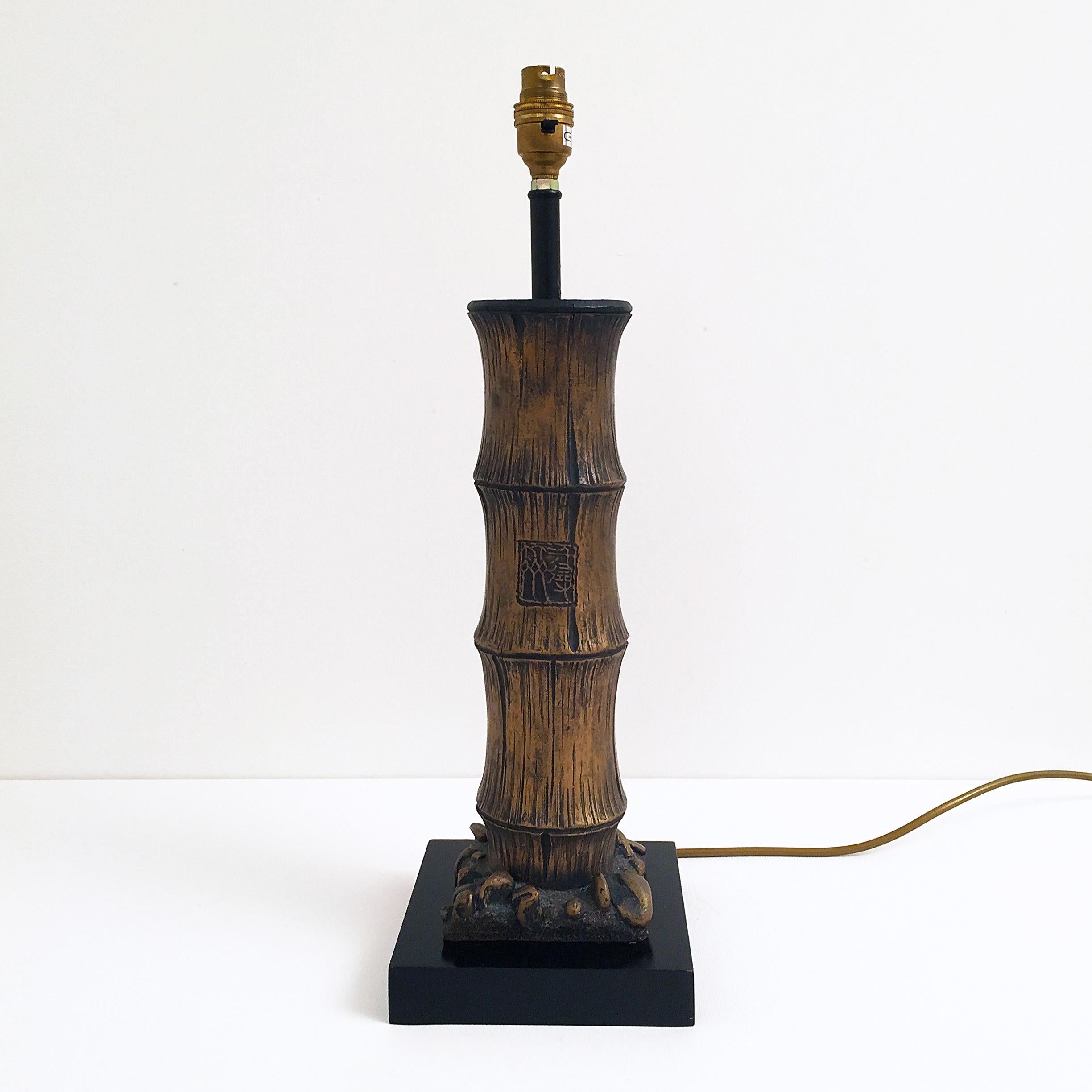 French Wood Carved Chinese Style Faux Bamboo Table Lamp For Sale