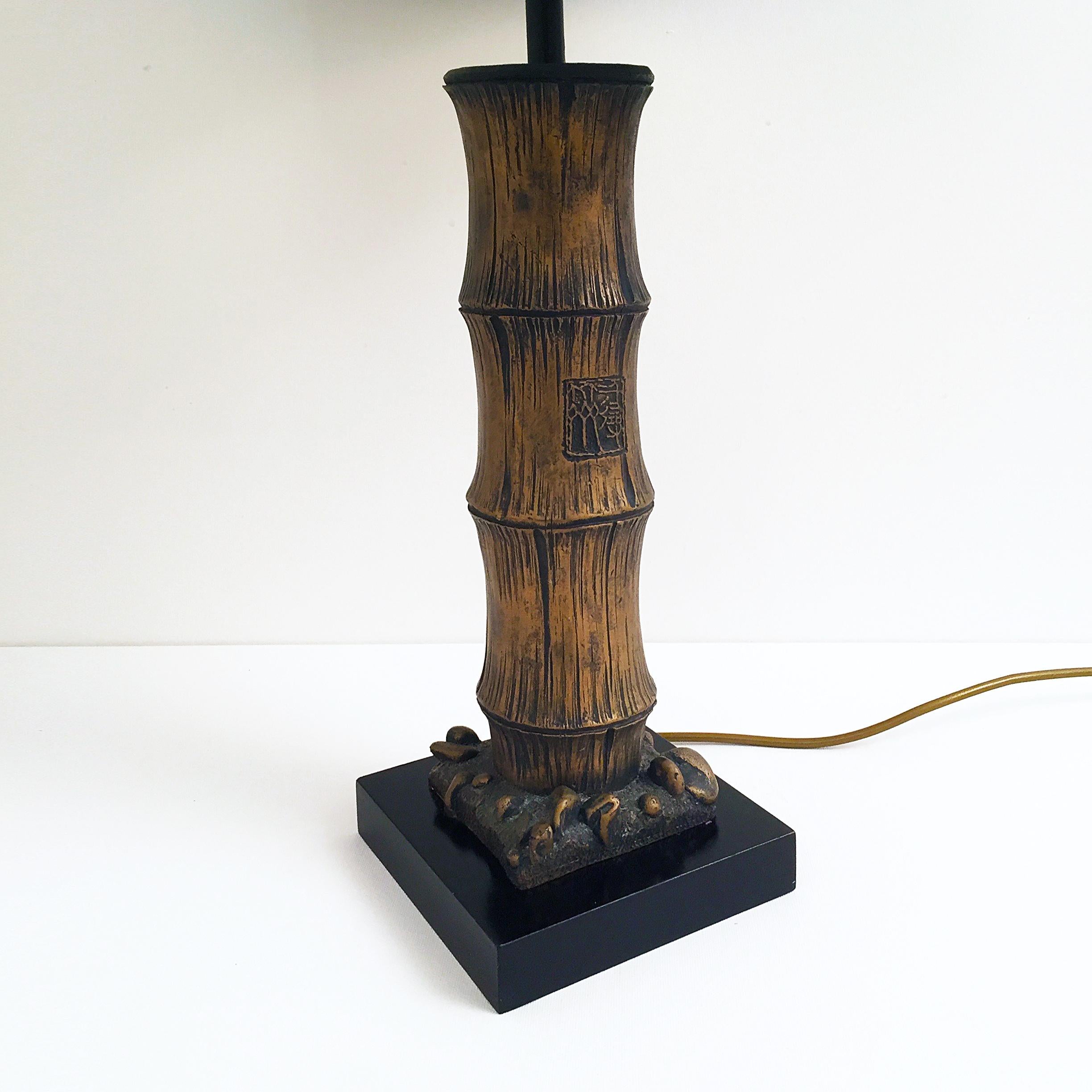Wood Carved Chinese Style Faux Bamboo Table Lamp In Good Condition For Sale In London, GB