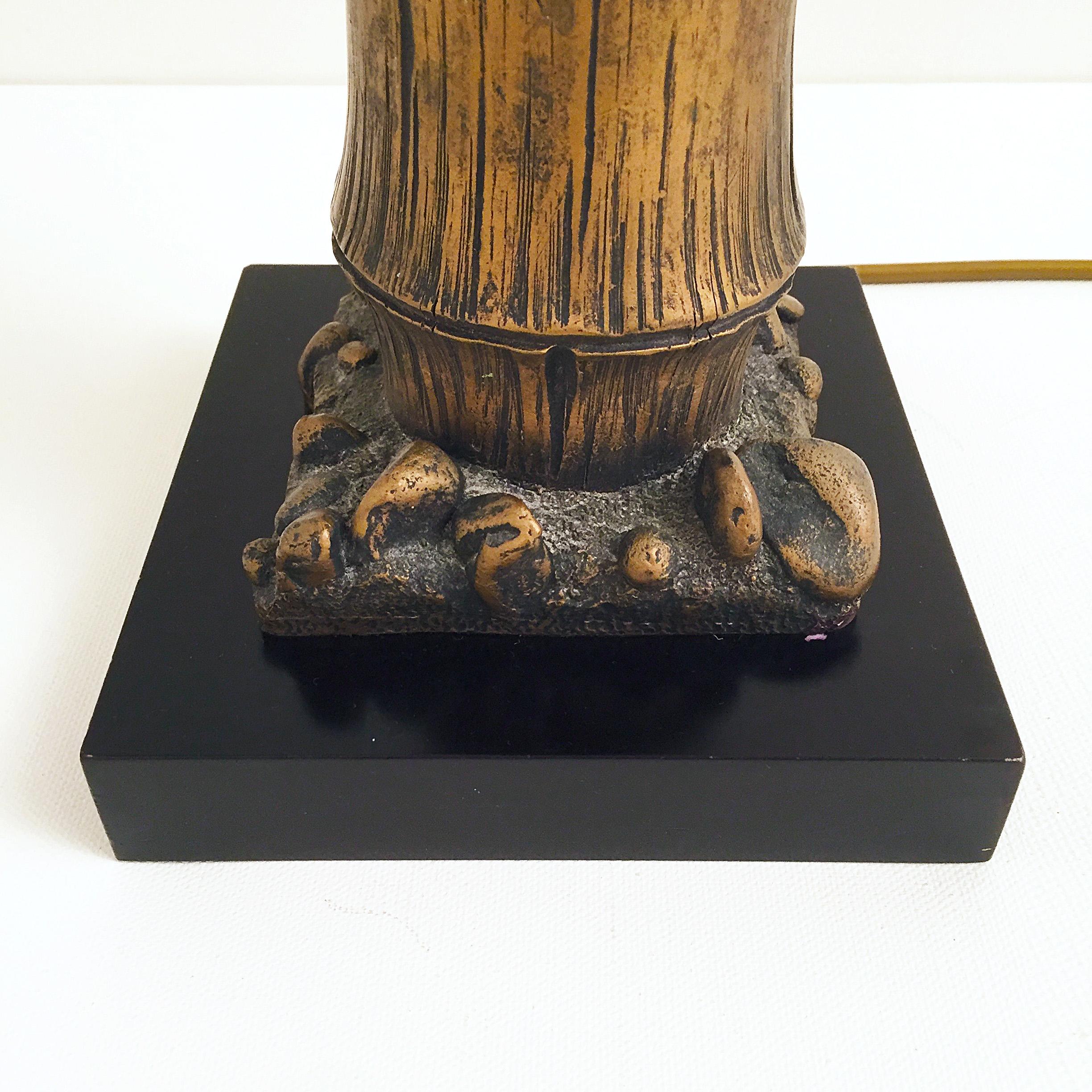 Wood Carved Chinese Style Faux Bamboo Table Lamp For Sale 2