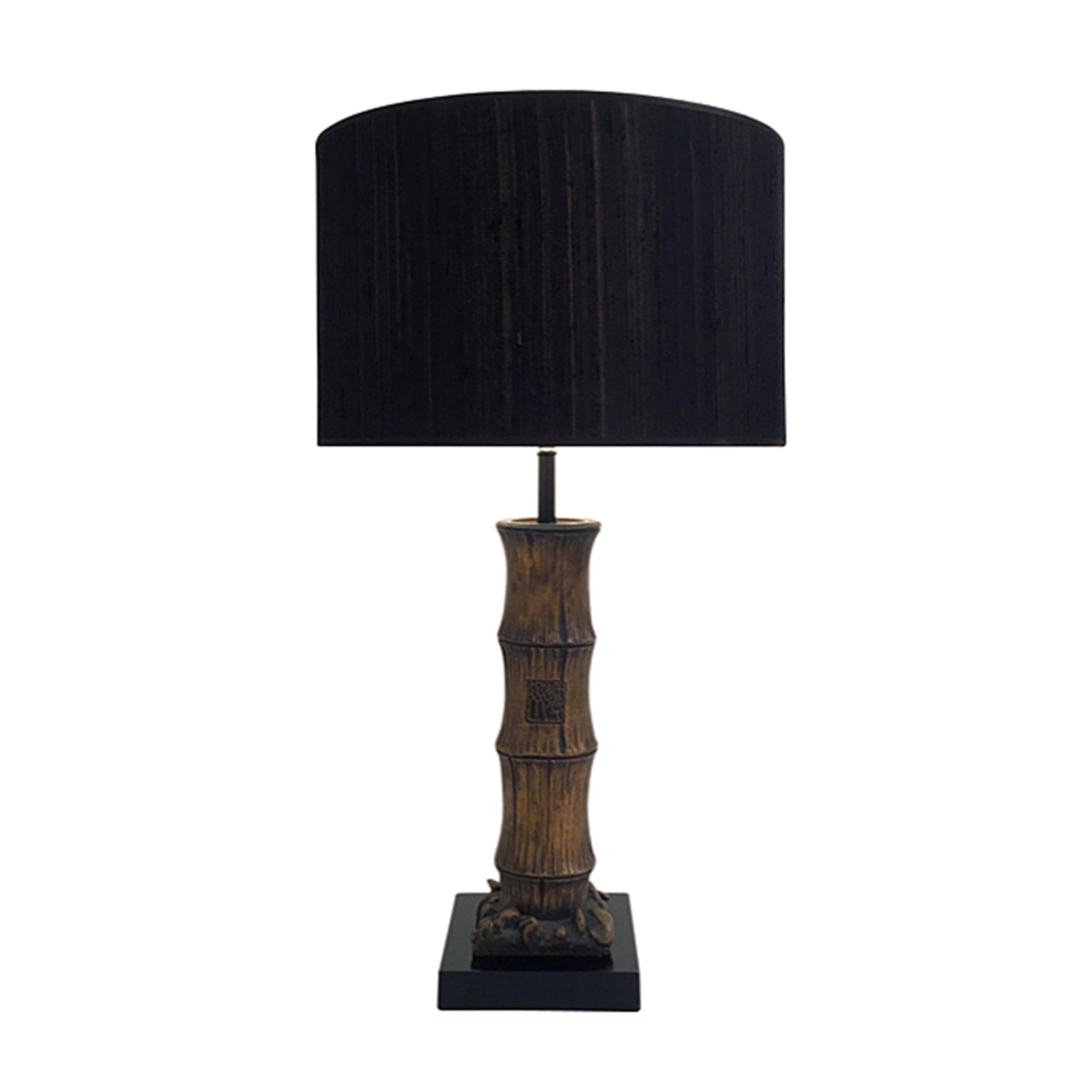 Wood Carved Chinese Style Faux Bamboo Table Lamp For Sale 3