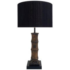 Wood Carved Chinese Style Faux Bamboo Table Lamp