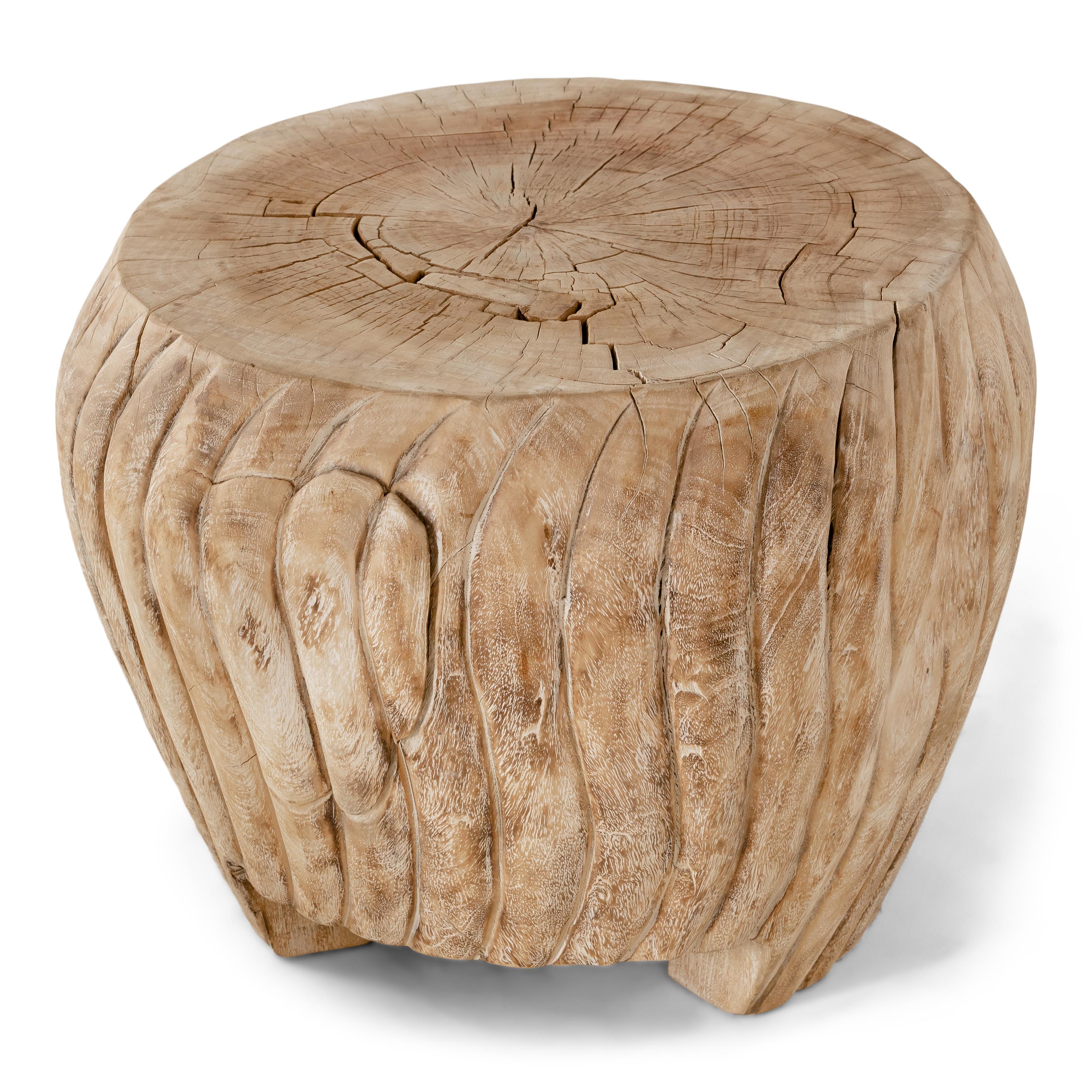 Wood carved end table with a tapered form and grooved details. 

Part of our one of a kind Le Monde collection. Exclusive to Brendan Bass.