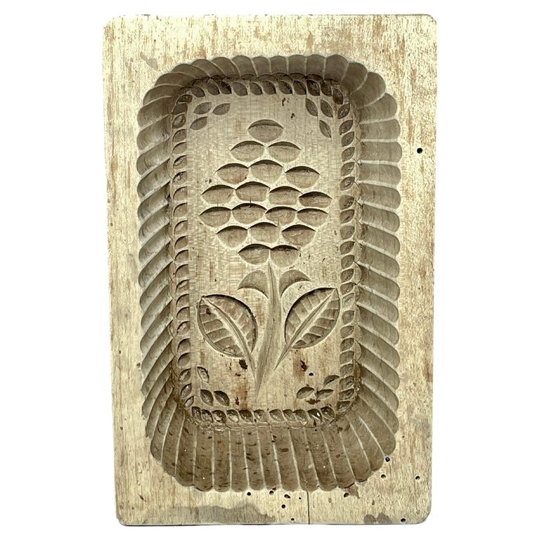 Wood Carved Flower Butter Mold Antique, German, 1860s For Sale at 1stDibs